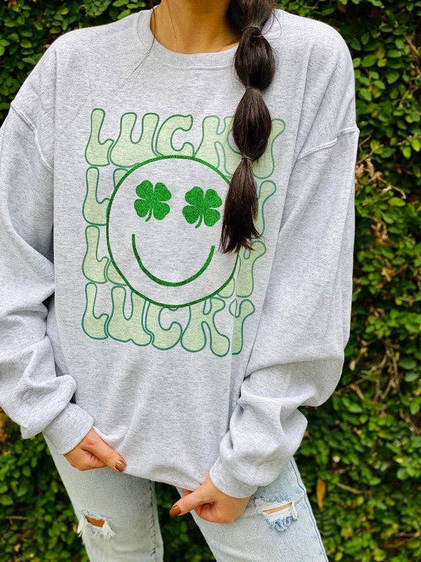 Lucky Happy Face Glitter & Sublimation Sweatshirt T-Shirts, Hoodie | PodTeesHub.com