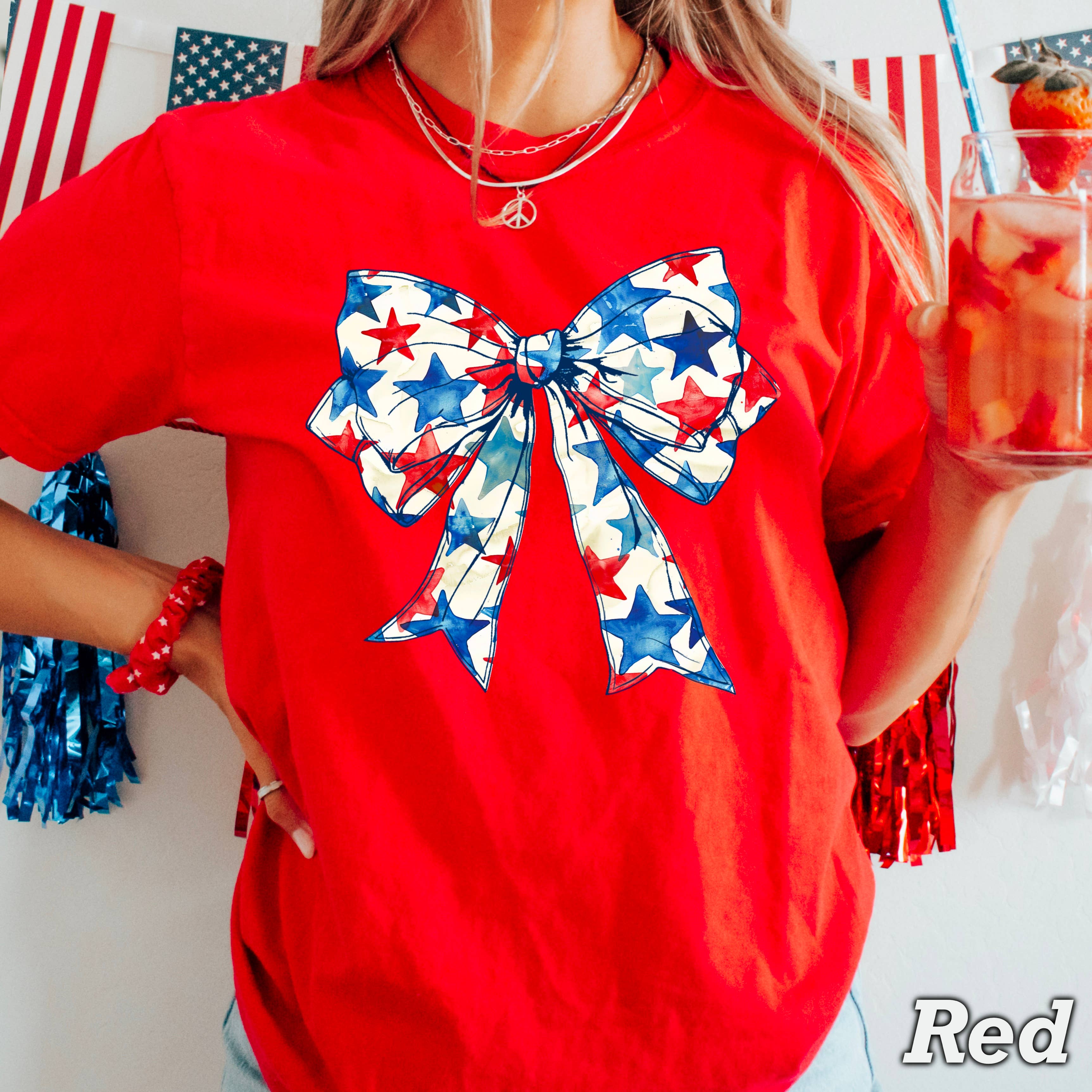 Coquette July 4th Bow Graphic Shirt | Comfort Colors Hoodie, Sweatshirt | PodTeesHub.com