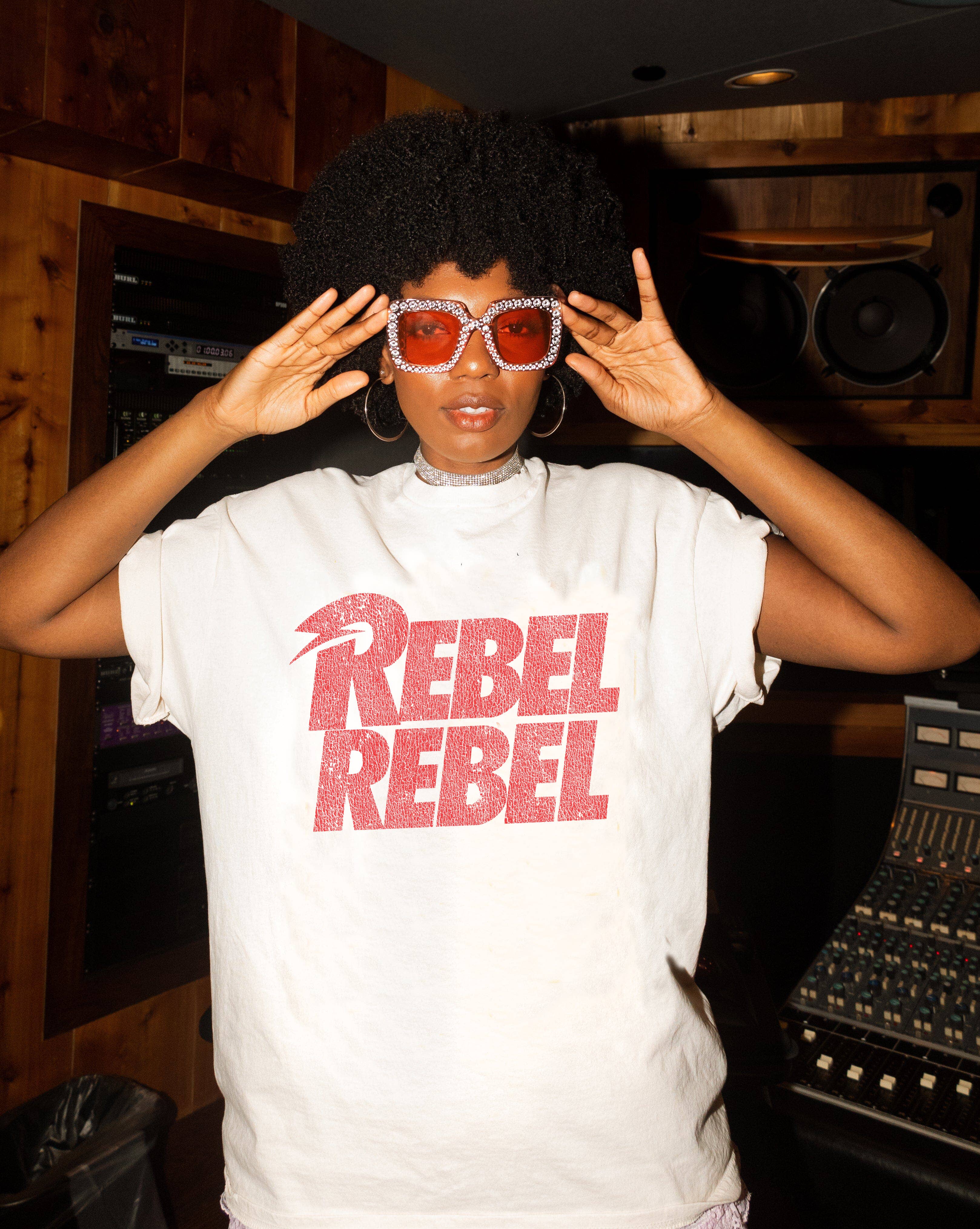 David Bowie Rebel Repeat Off White Thrifted Graphic Tee Hoodie, Sweatshirt | PodTeesHub.com