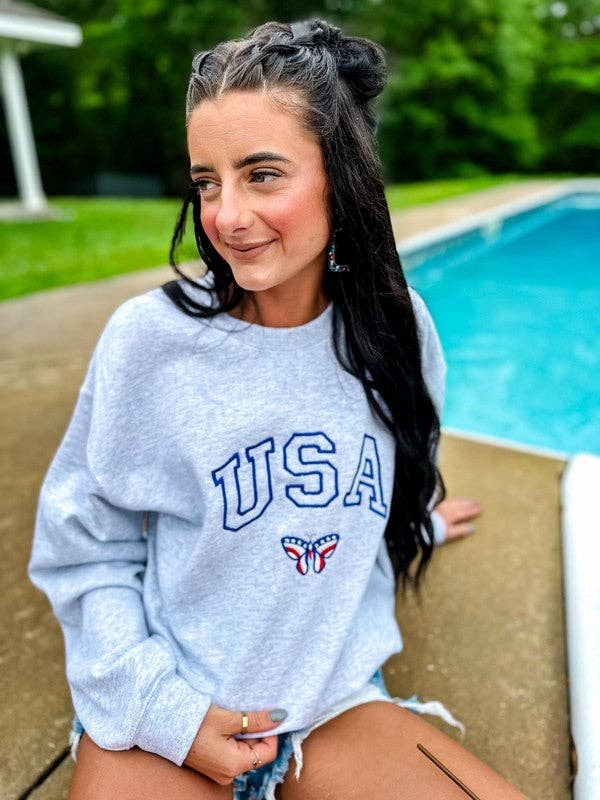 Varsity USA Butterfly Embroidered Sweatshirt T-Shirts, Hoodie | PodTeesHub.com