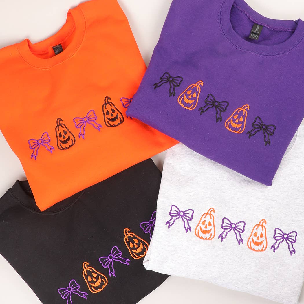 Halloween Pumpkin & Ribbon Embroidered Sweatshirt T-Shirts, Hoodie | PodTeesHub.com