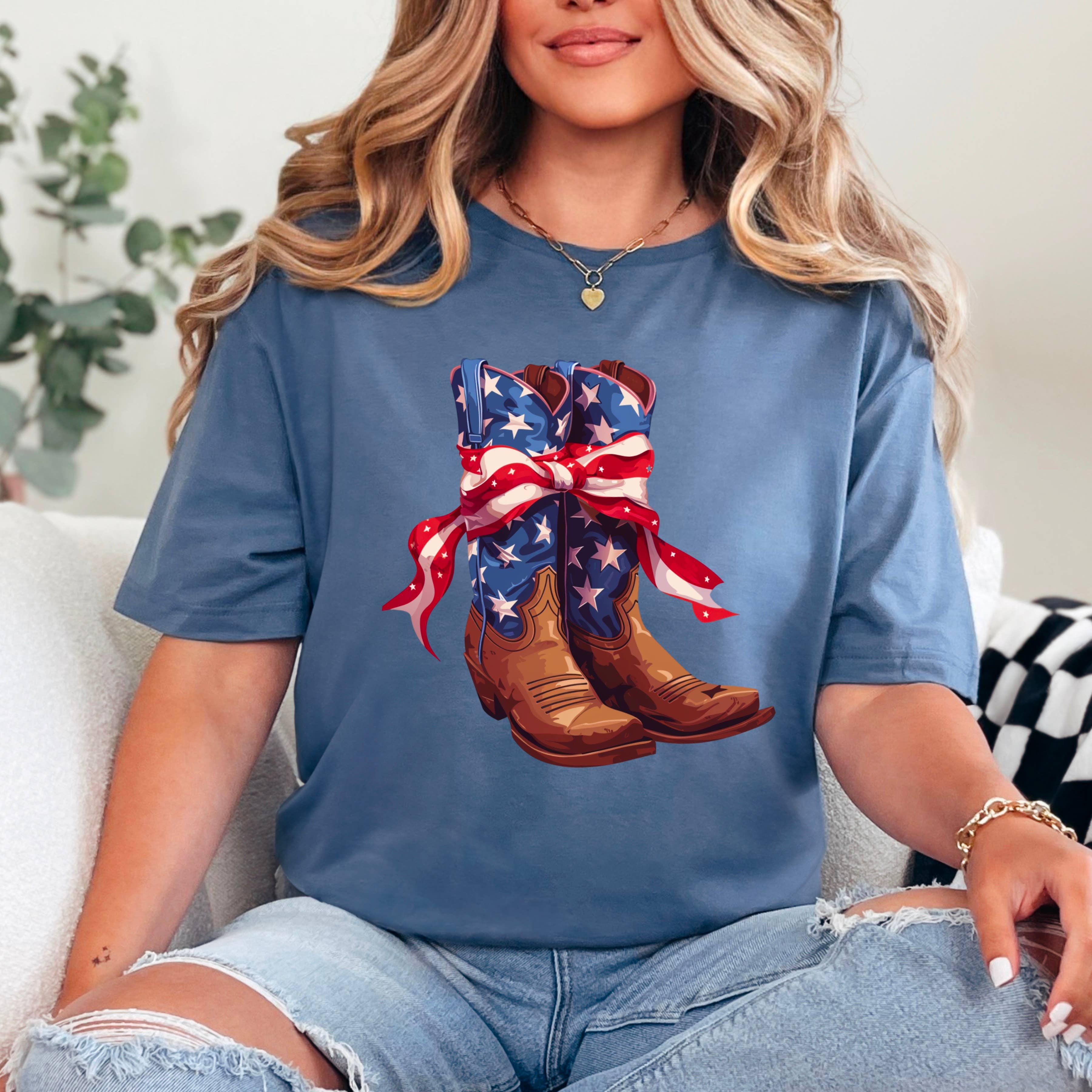 Coquette American Flag Boots | July 4th Graphic Tee | Gildan Hoodie, Sweatshirt | PodTeesHub.com