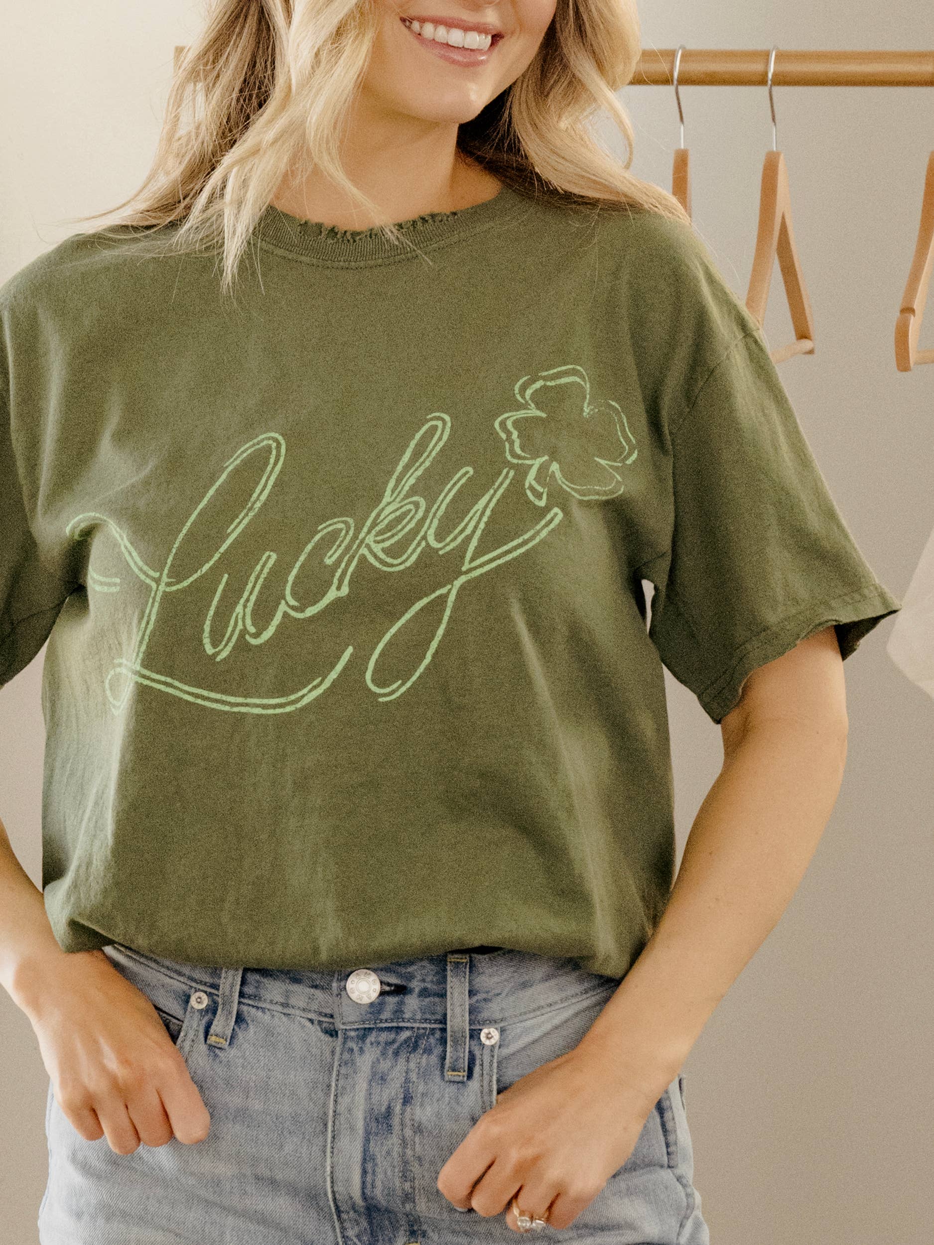 St. Paddy's Day Lucky Green Thrifted Graphic Tee Hoodie, Sweatshirt | PodTeesHub.com