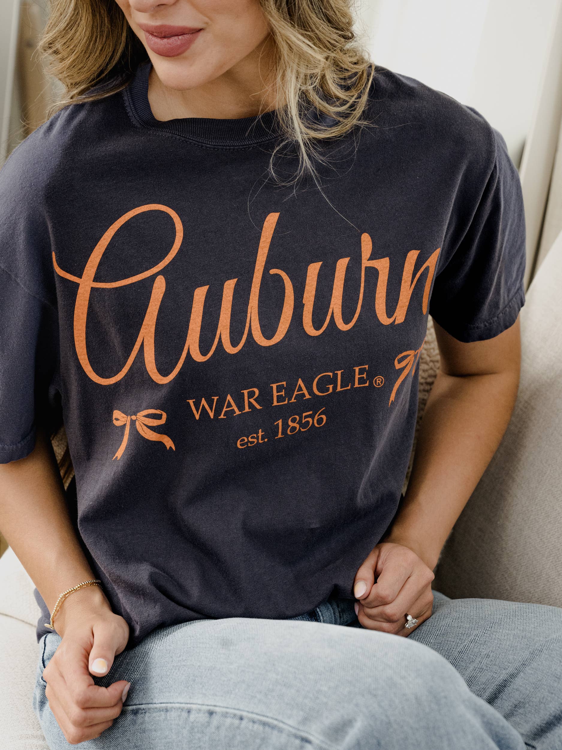 Auburn Tigers Established Bows Navy Comfort Colors Tee Hoodie, Sweatshirt | PodTeesHub.com