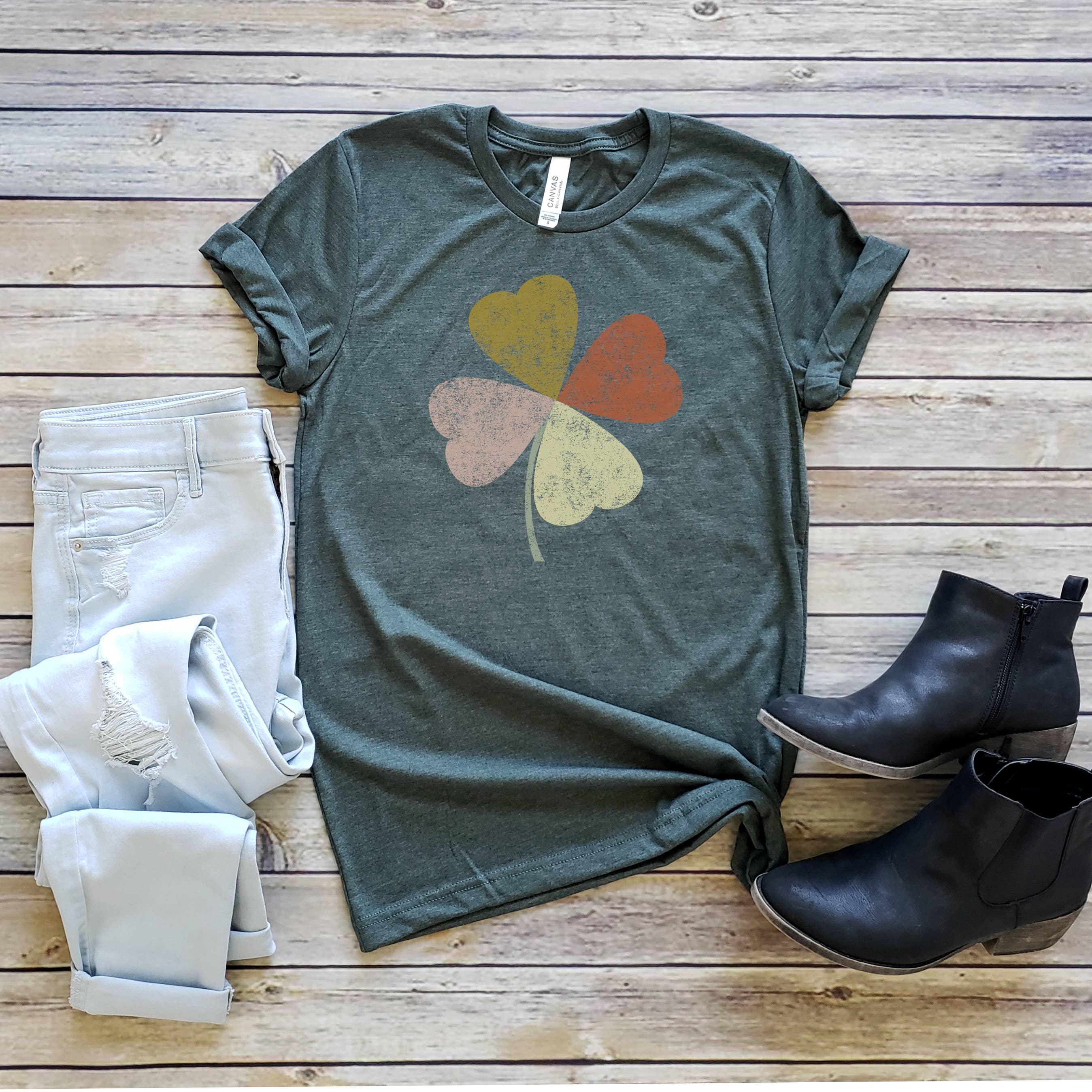 4 Colored Leaf Shamrock Tee | St. Patrick's Day | XS-2XL Hoodie, Sweatshirt | PodTeesHub.com