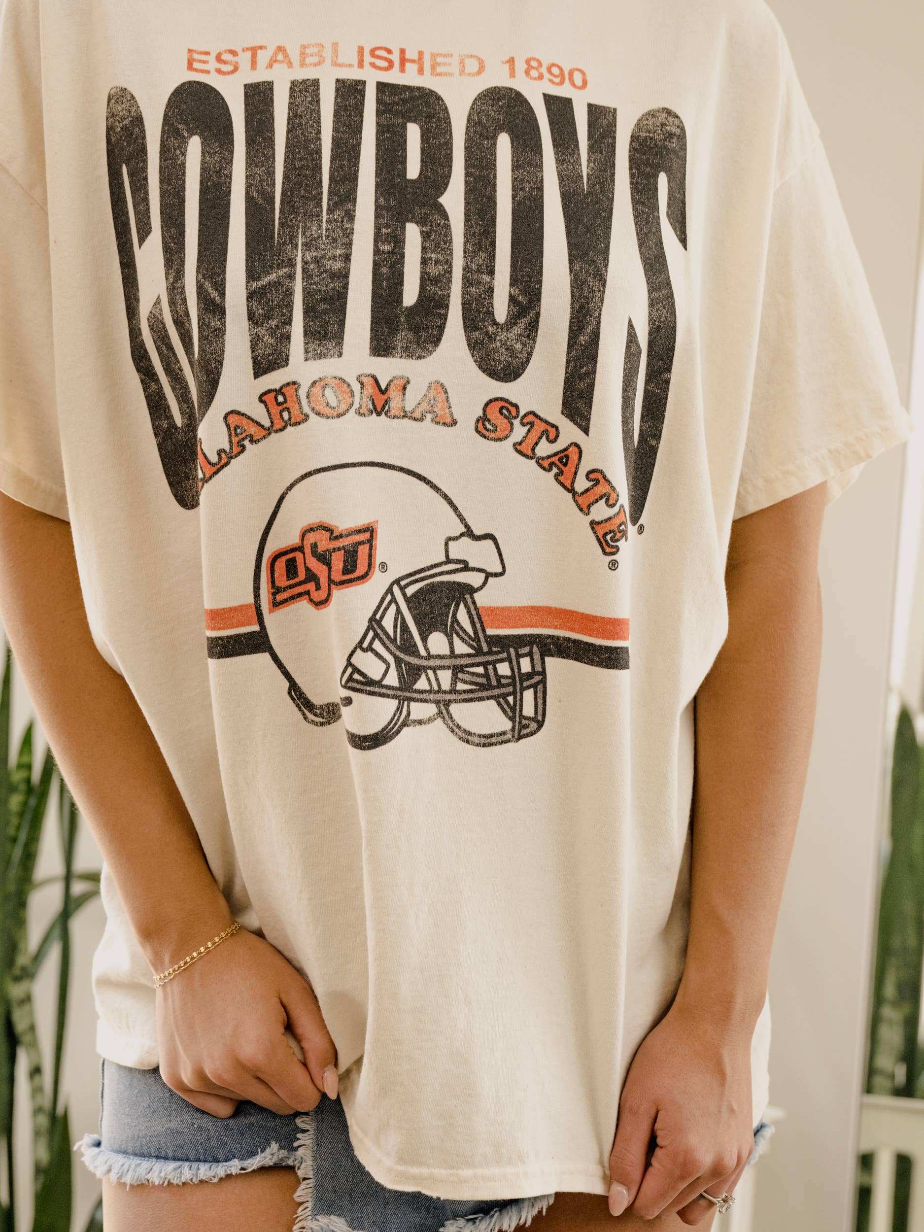 Osu Cowboys Established Date Helmet Off White Thrifted Tee Hoodie, Sweatshirt | PodTeesHub.com
