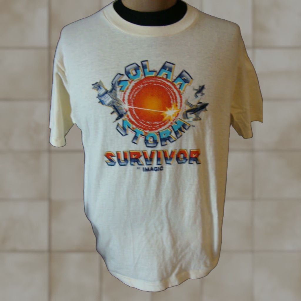 Vintage Solar Storm Survivor Atari 2600 Imagic Video Game L White T-Shirts, Hoodie, Sweatshirt