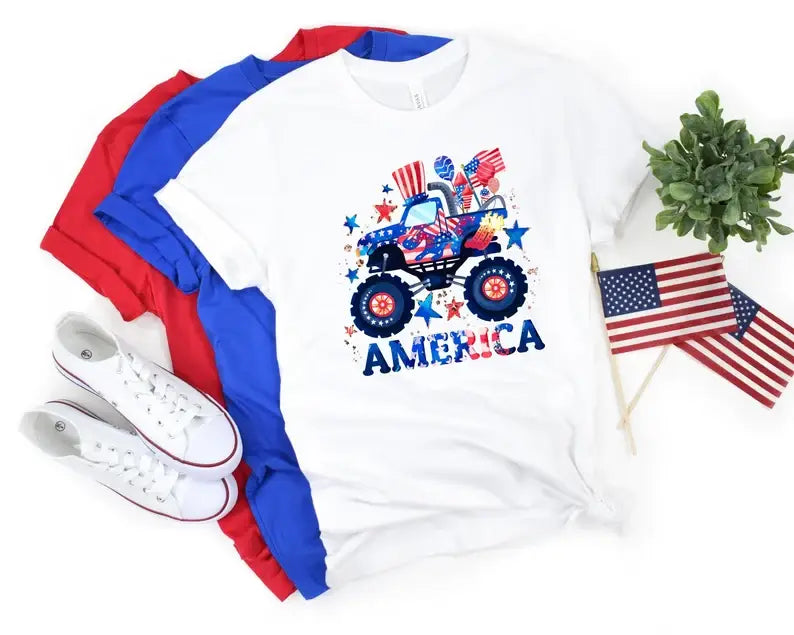 Monster Truck American Flag Shirt Hoodie, Sweatshirt | PodTeesHub.com