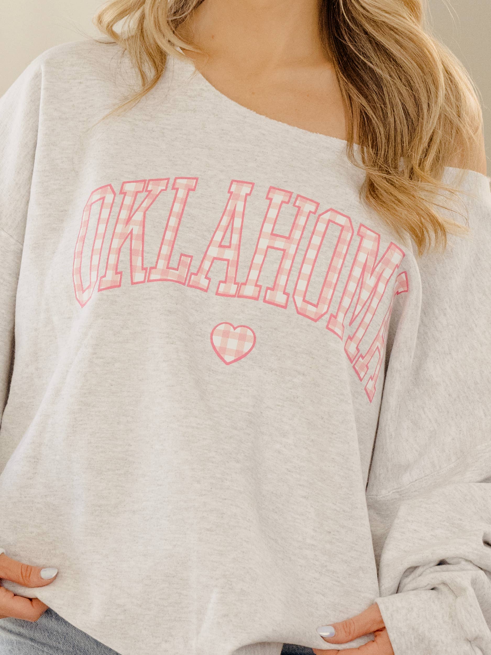 Oklahoma Gingham Heart Gray Flashdance Sweatshirt T-Shirts, Hoodie | PodTeesHub.com