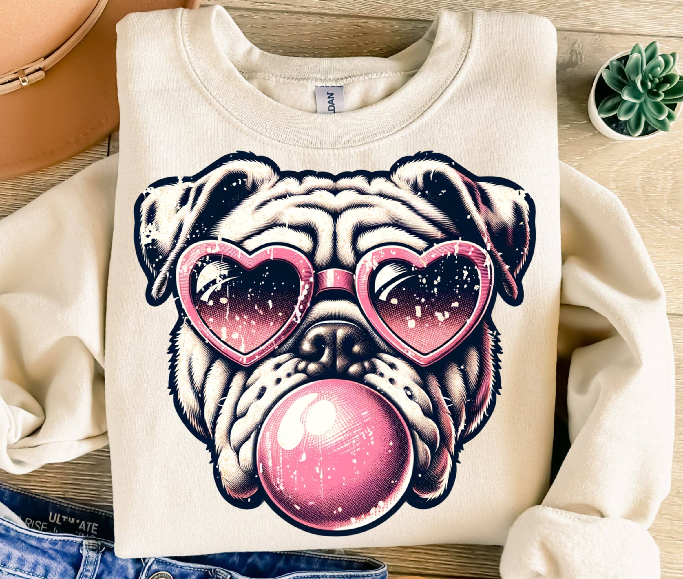 Retro Bulldog Funny Dog Bubblegum Vintage Trendy T-Shirt Hoodie, Sweatshirt | PodTeesHub.com