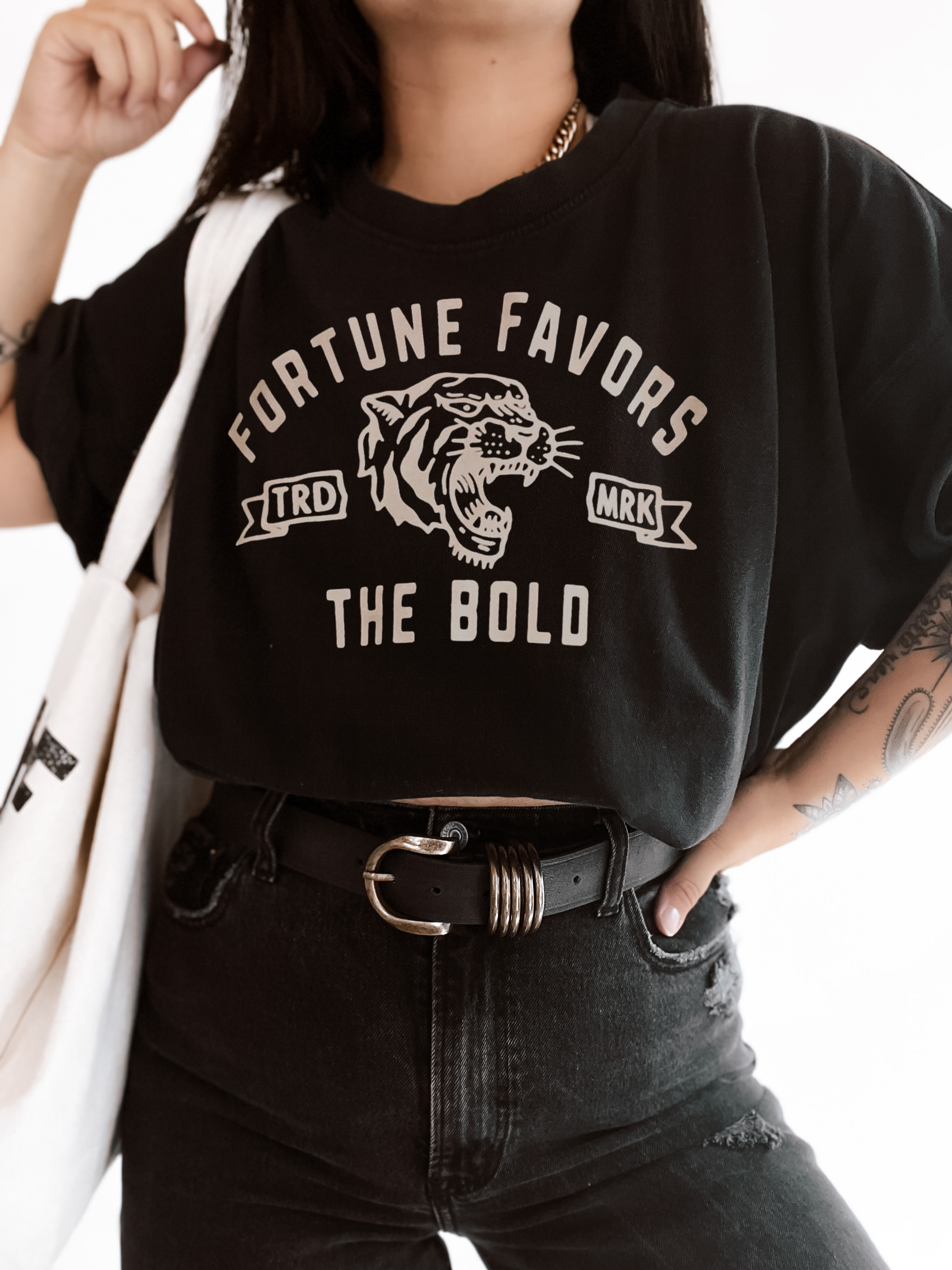 Fortune Favors the Bold Grunge Feminist Graphic Tee - Black Hoodie, Sweatshirt | PodTeesHub.com