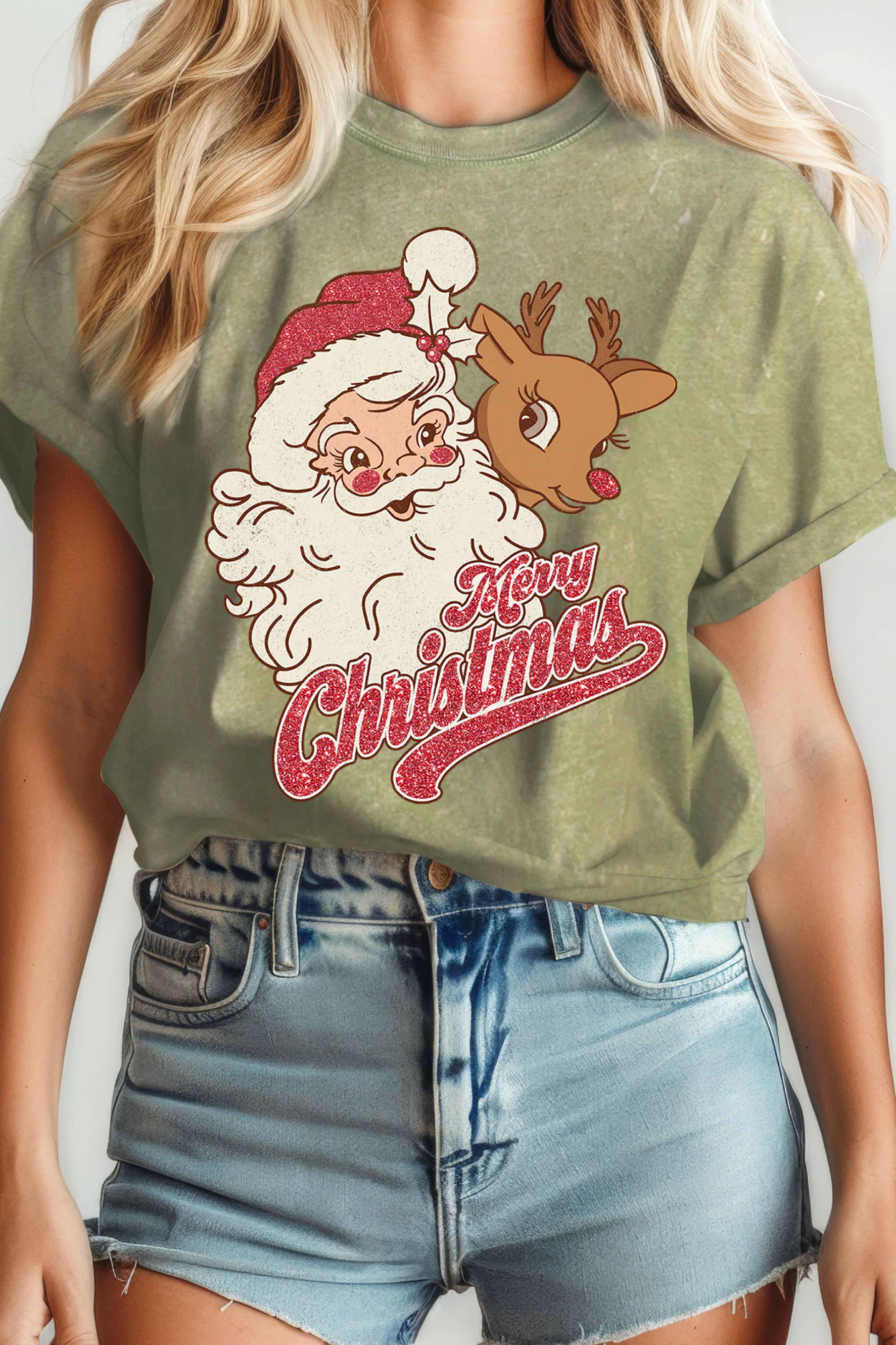Merry Christmas Santa Rudolph Glitter Mineral Graphic Tee Hoodie, Sweatshirt | PodTeesHub.com