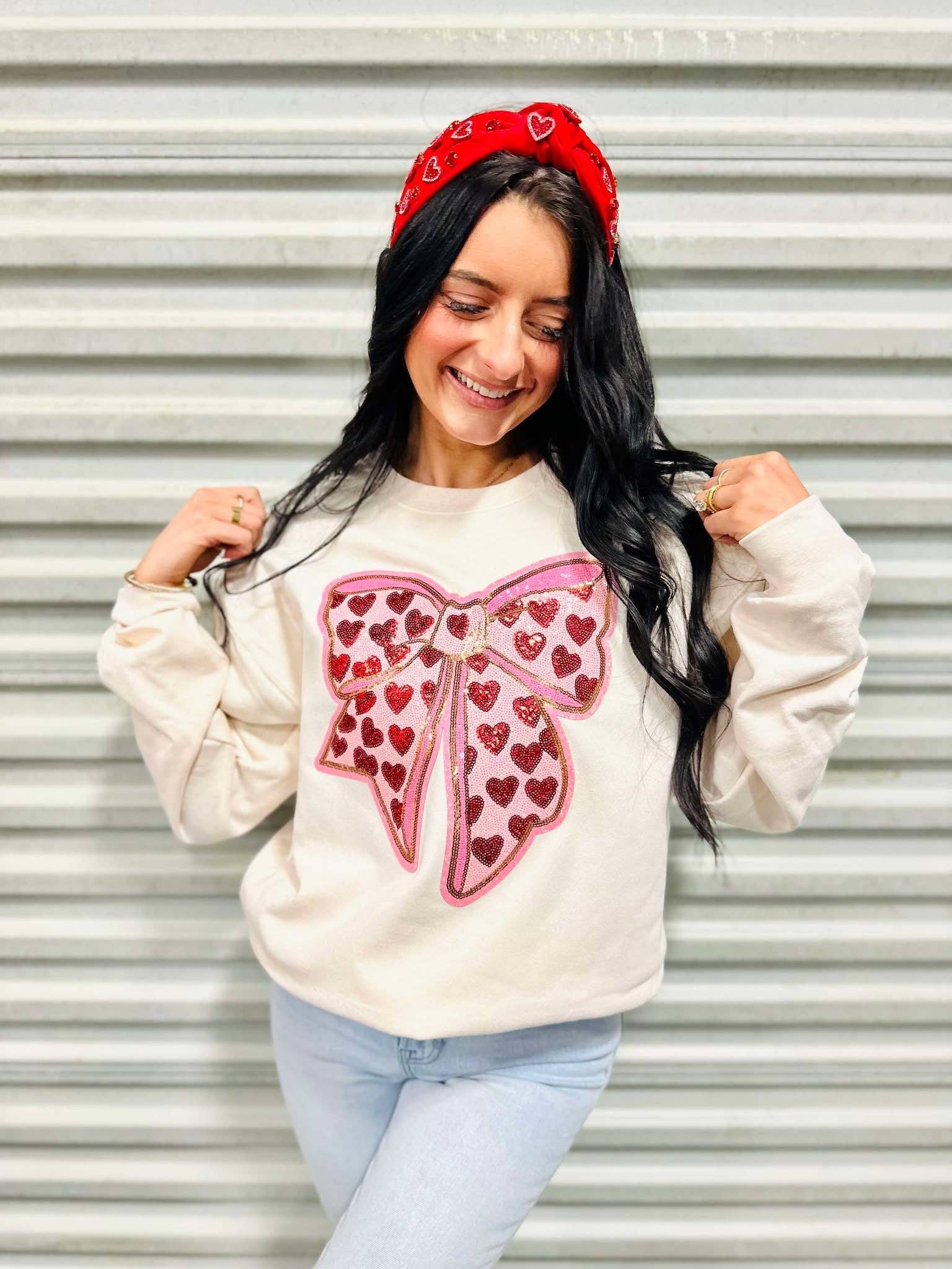 Heart Bow Sequin Patch Sweatshirt T-Shirts, Hoodie | PodTeesHub.com