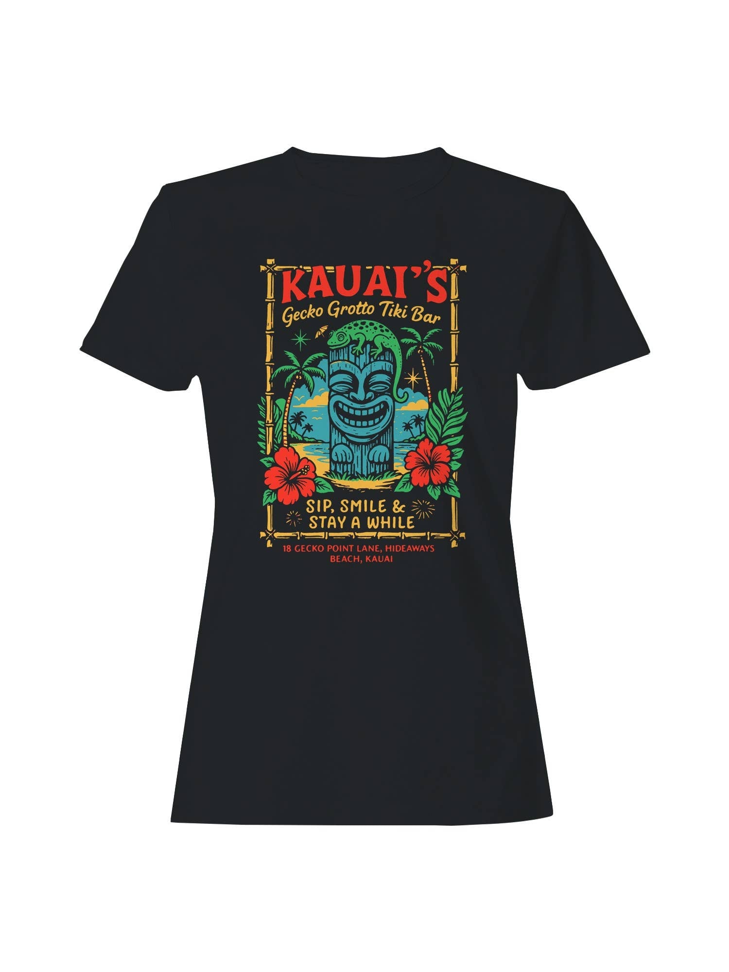 Kauai's Gecko Grotto Tiki Bar Design Women's T-Shirt Hoodie, Sweatshirt | PodTeesHub.com