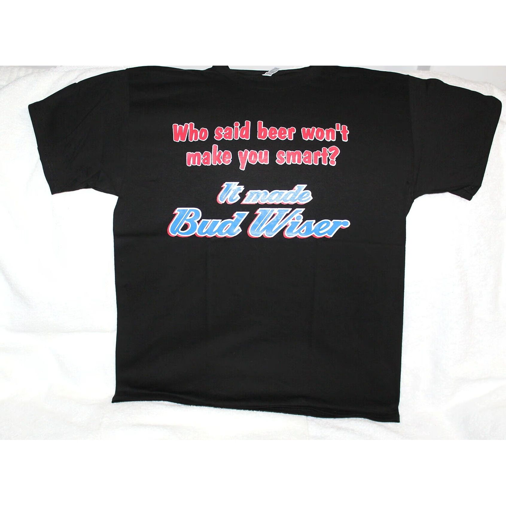 Budweiser Parody Graphic Tee Mens Black Beer Funny T Shirt Large Hoodie, Sweatshirt | PodTeesHub.com