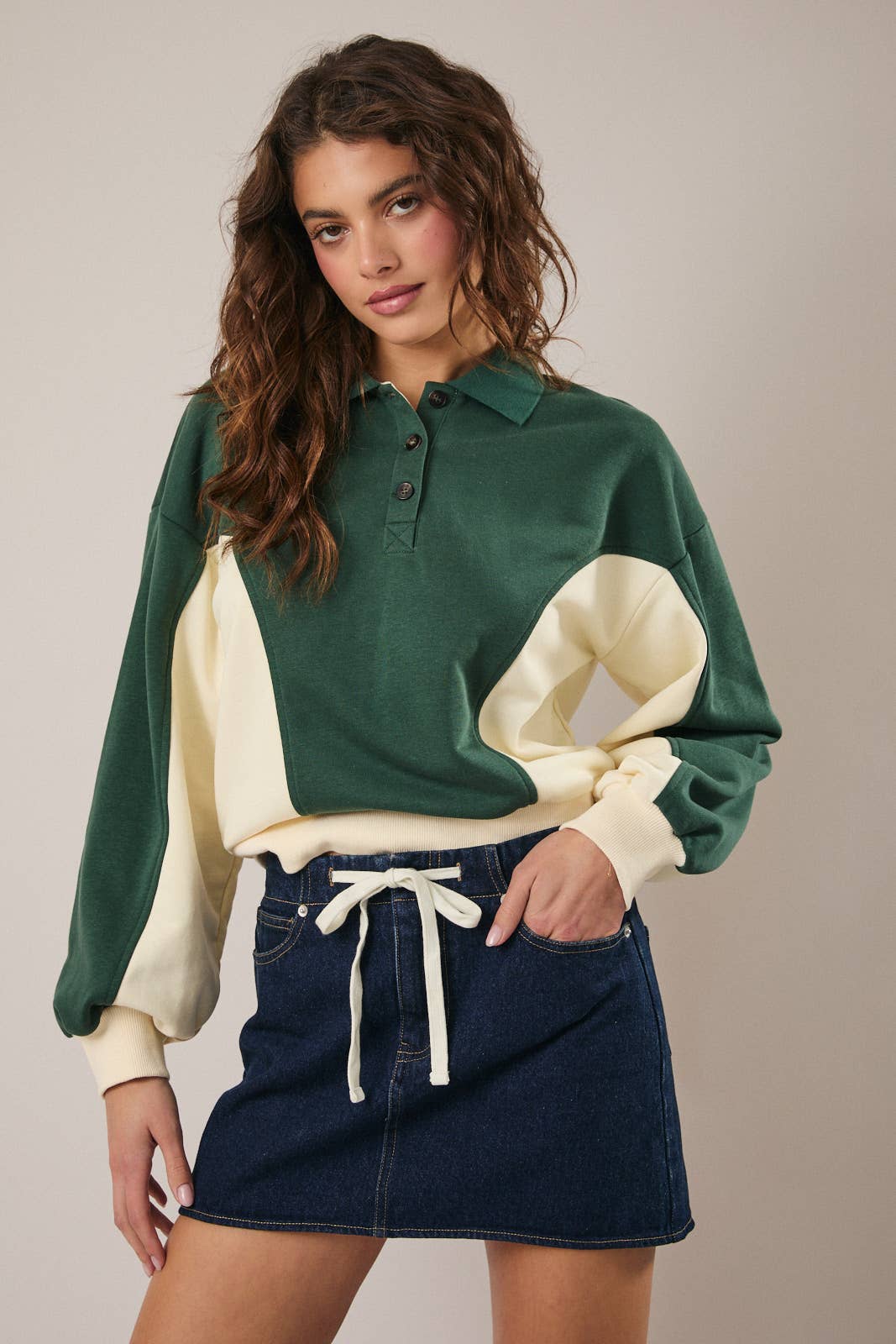 Long Sleeve Color Block Polo Sweatshirt T-Shirts, Hoodie | PodTeesHub.com