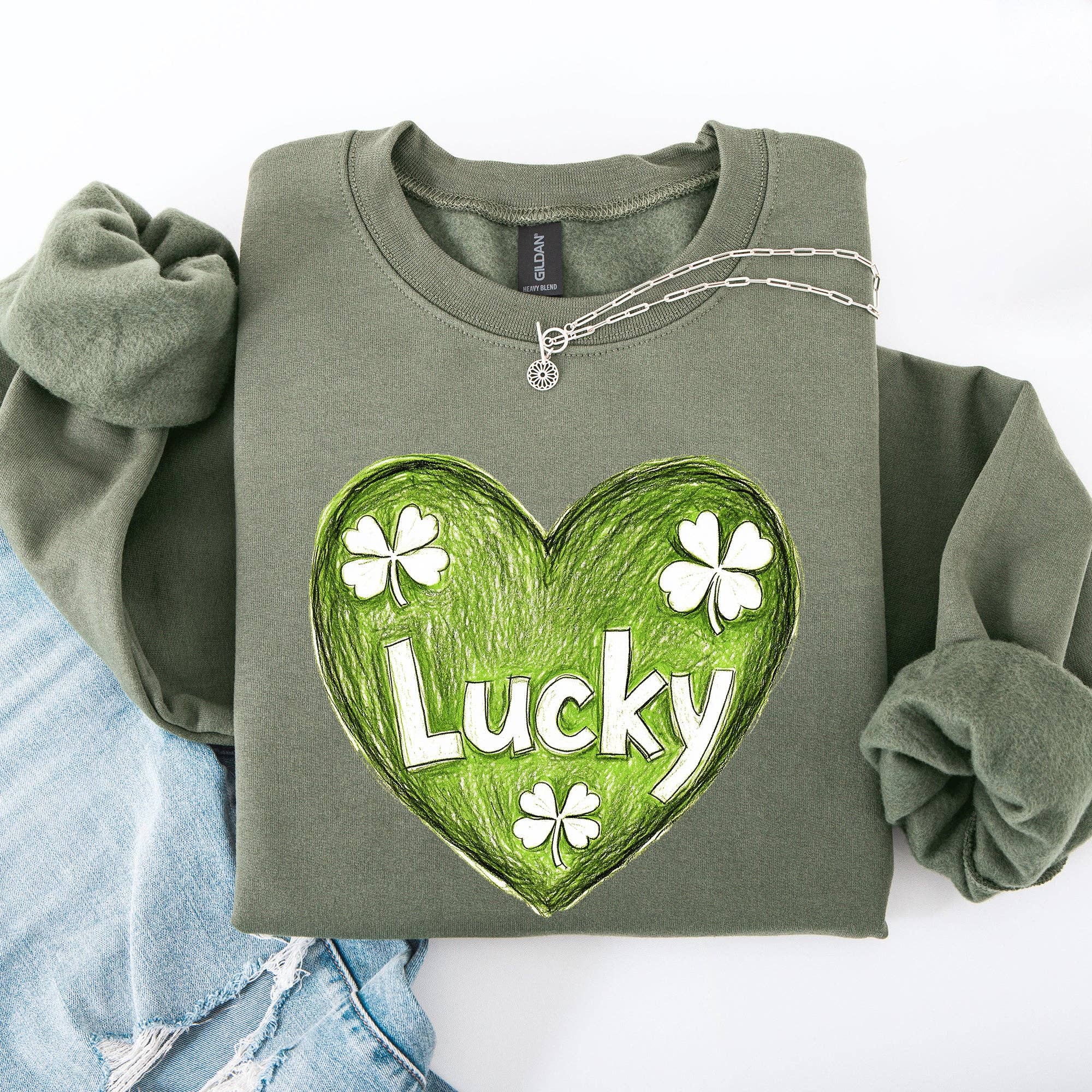 Lucky, Sketched Heart, St Patrick's Day, Shamrock Sweatshirt T-Shirts, Hoodie | PodTeesHub.com