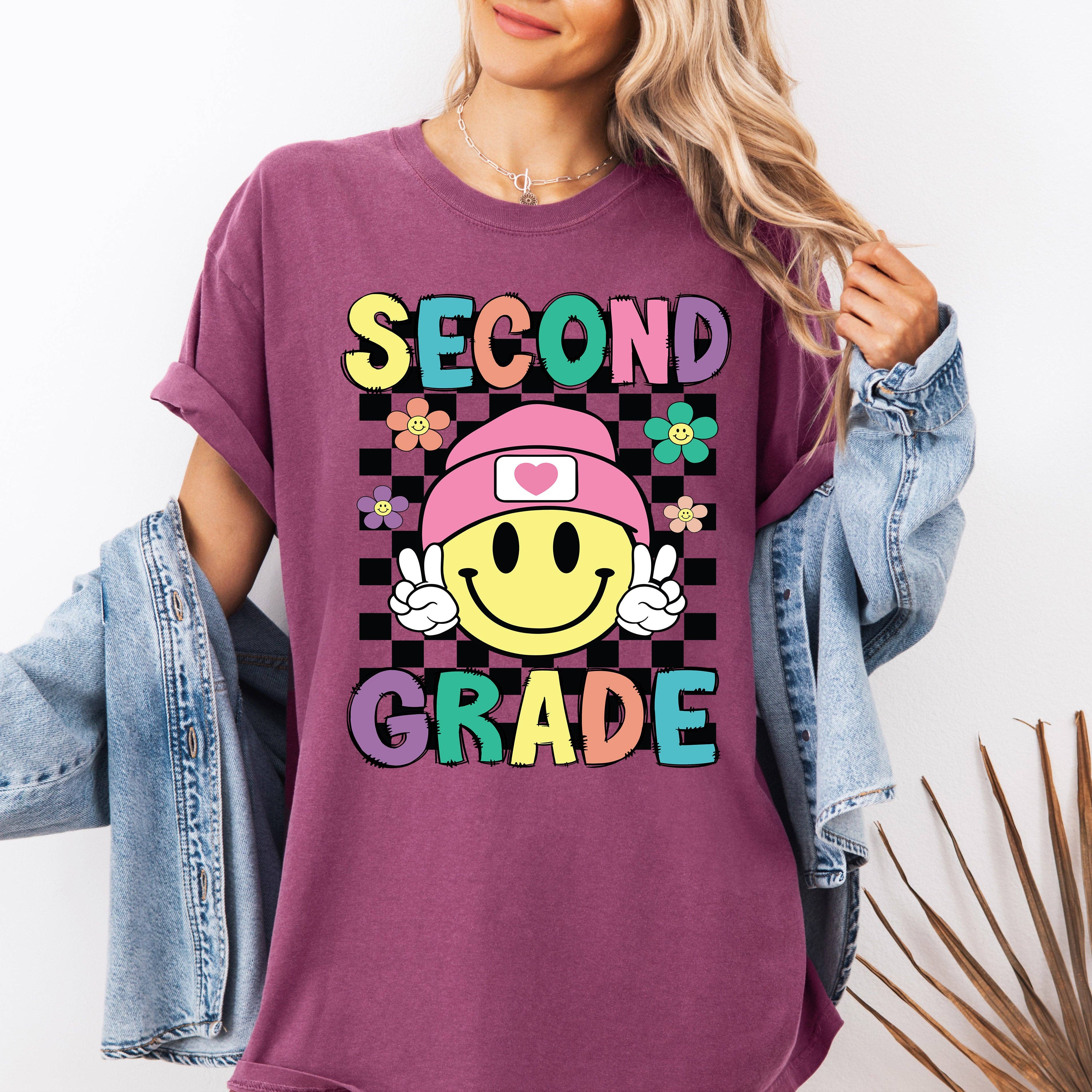 Second Grade Smiley Face Teacher Back To School Cute T-Shirt Hoodie, Sweatshirt | PodTeesHub.com