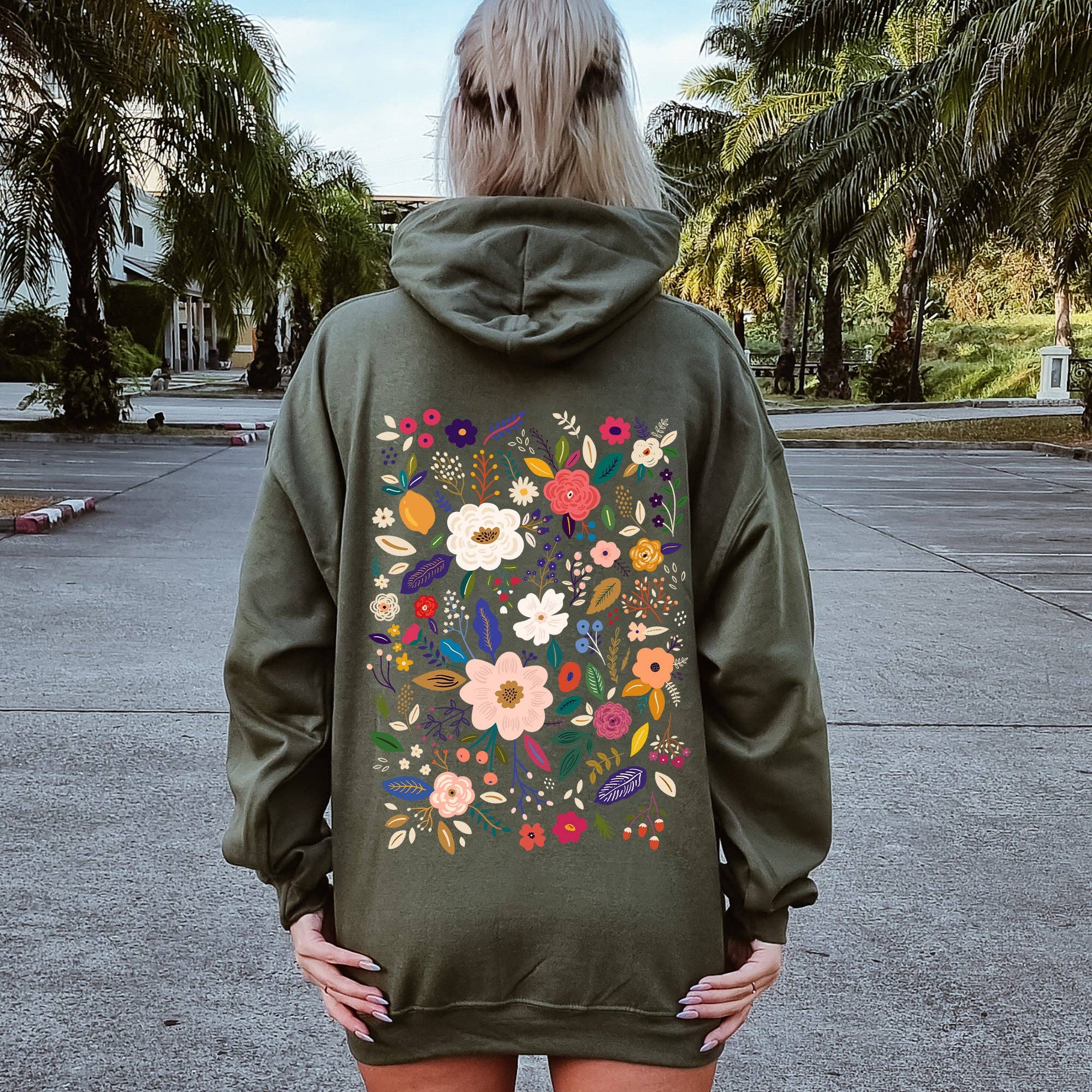 Bloom Brilliance Color-Infused Floral Print Hoodie T-Shirts, Sweatshirt | PodTeesHub.com