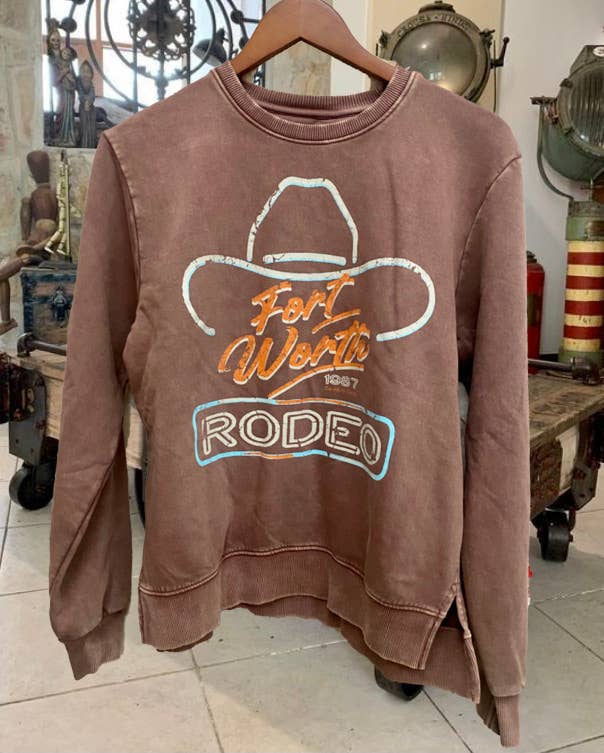 Fort Worth Rodeo Acid Wash Crew Neck Sweatshirt T-Shirts, Hoodie | PodTeesHub.com