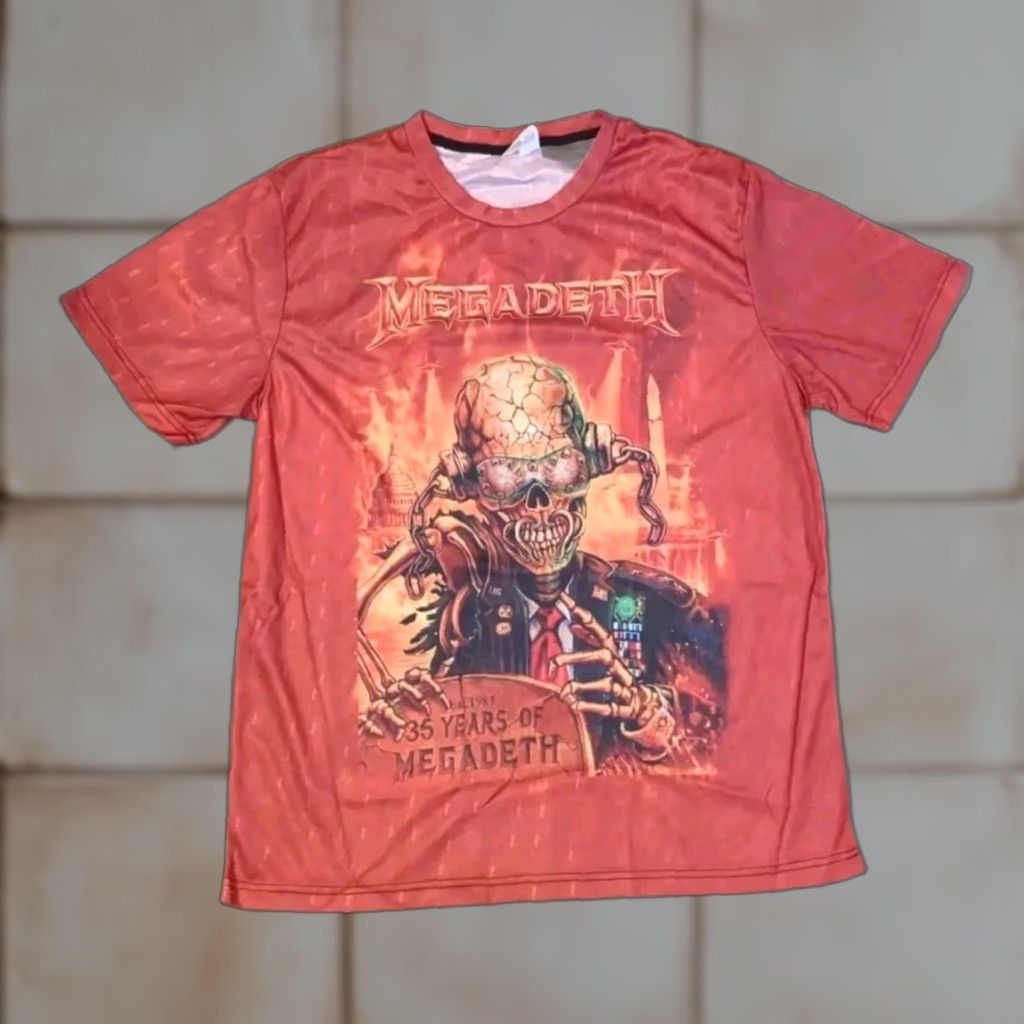 Vintage Megadeth 35 Years Skull Punk Rock T Shirt Men L Red Multicolor Solid Crew Neck Short Sleeve Hoodie, Sweatshirt