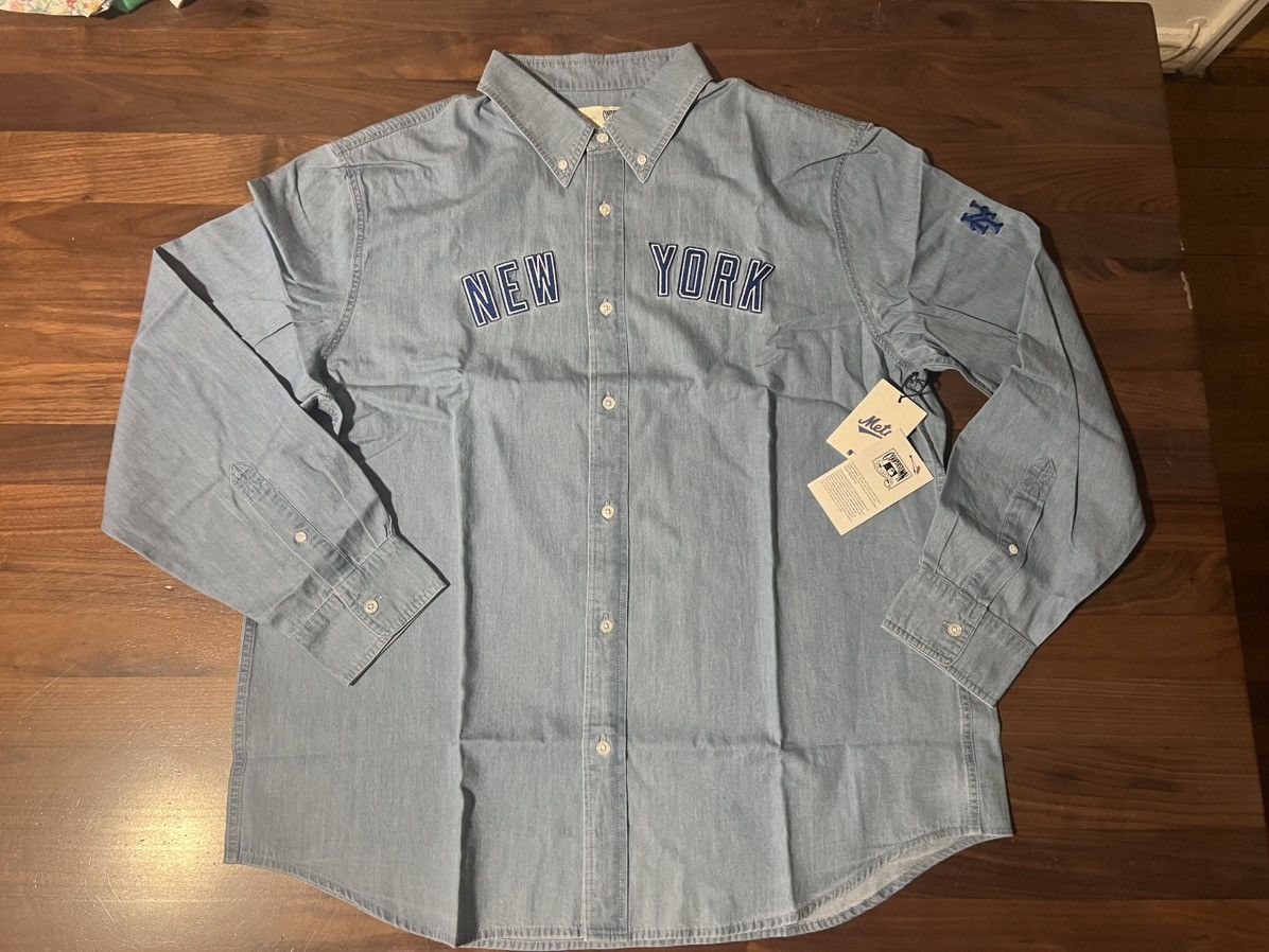 Leon Dore Aime Leon Dore Ald New York Mets Chambray Shirt Hoodie, Sweatshirt | PodTeesHub.com