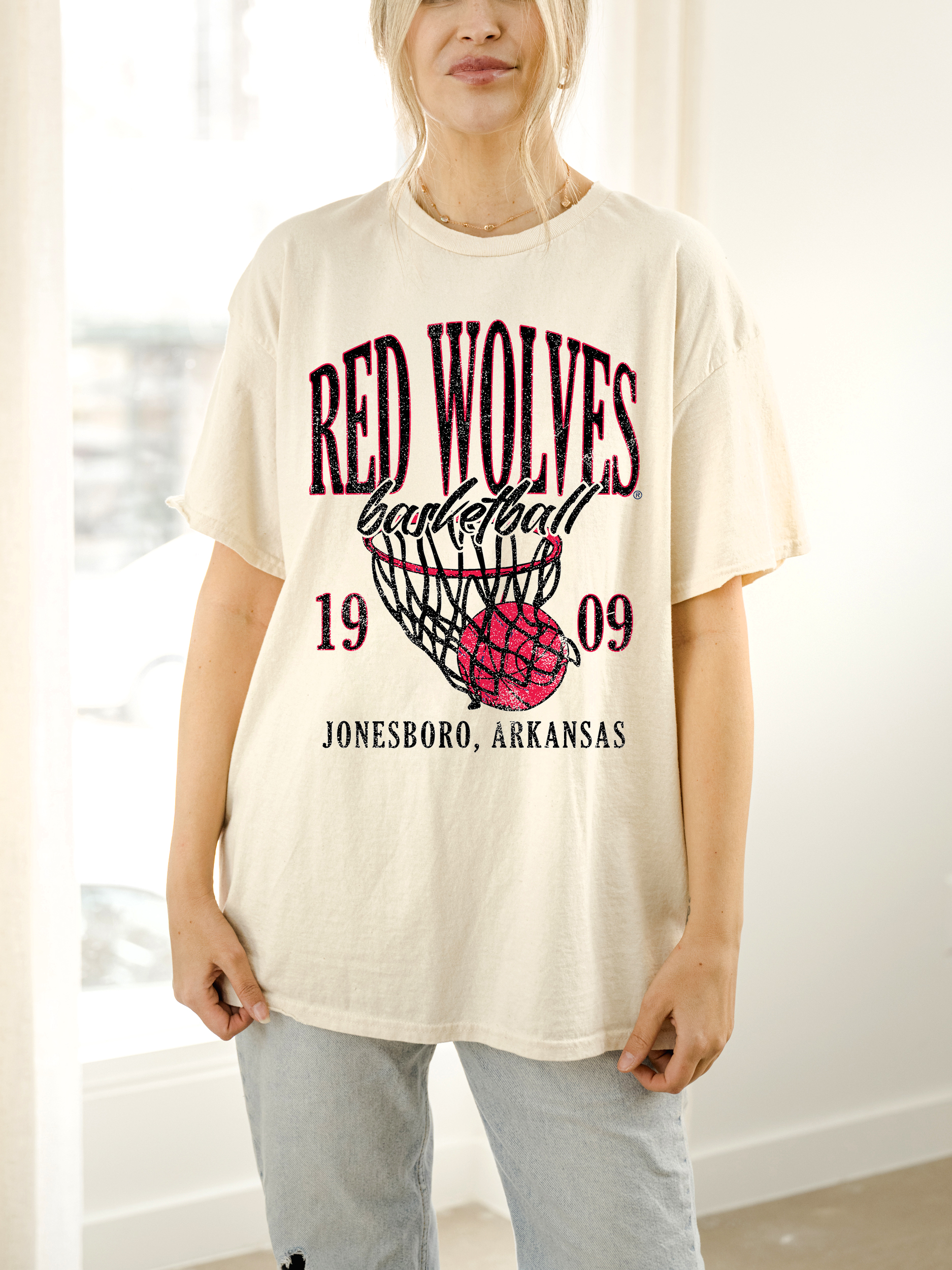 Arkansas State Red Wolves Big Basketball Thrifted Tee Hoodie, Sweatshirt | PodTeesHub.com