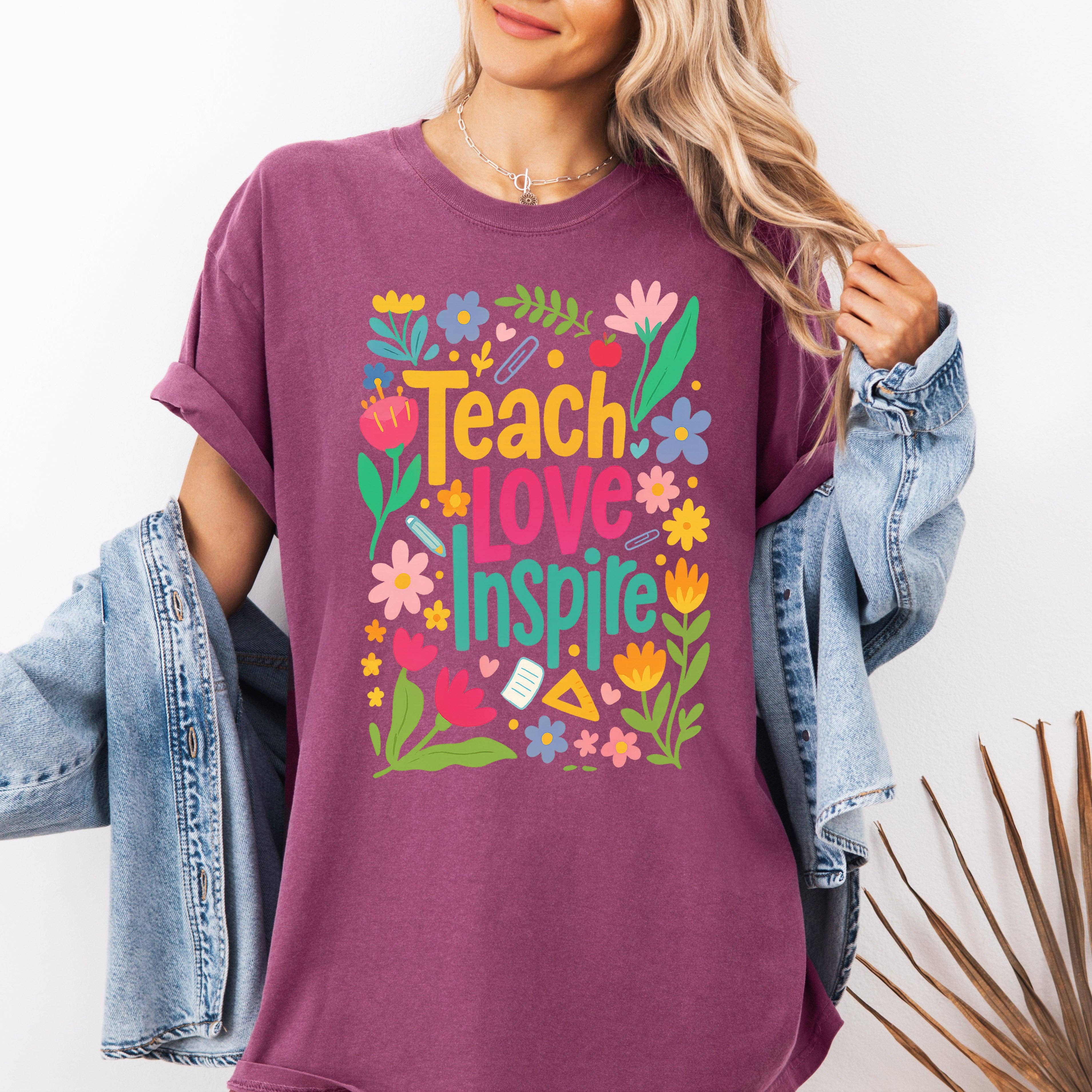 Teach Love Inspire, Floral Boho, First Day of School T-Shirt Hoodie, Sweatshirt | PodTeesHub.com