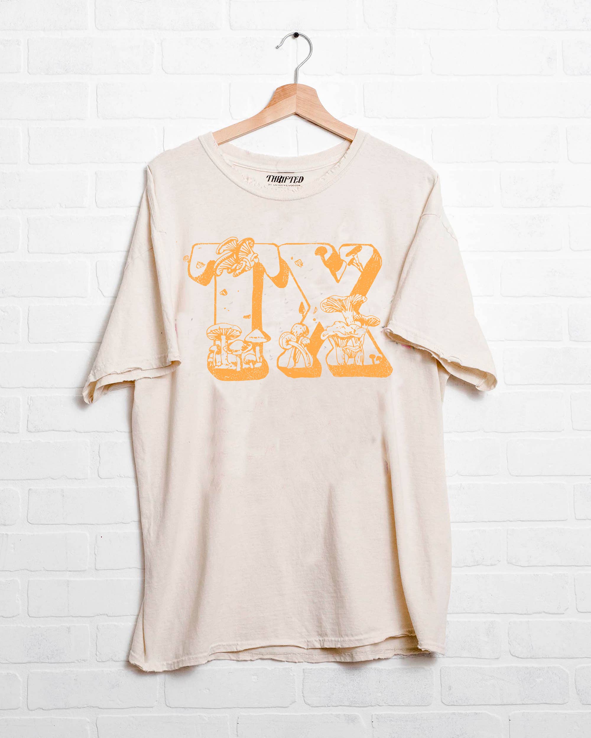 Texas Tx Mushrooms Off White Thrifted Graphic Tee Hoodie, Sweatshirt | PodTeesHub.com