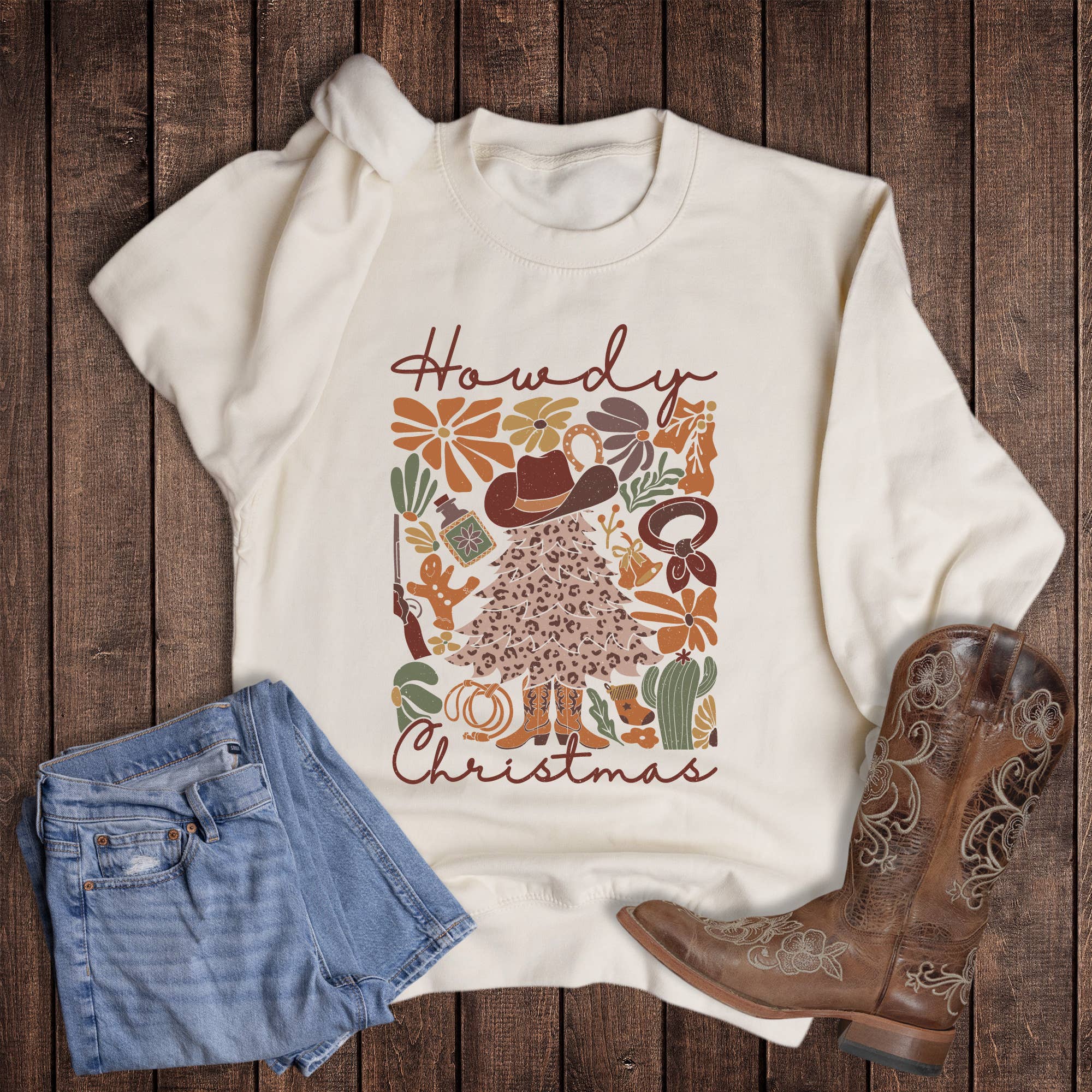 Christmas Western Howdy Collage Sweatshirt T-Shirts, Hoodie | PodTeesHub.com