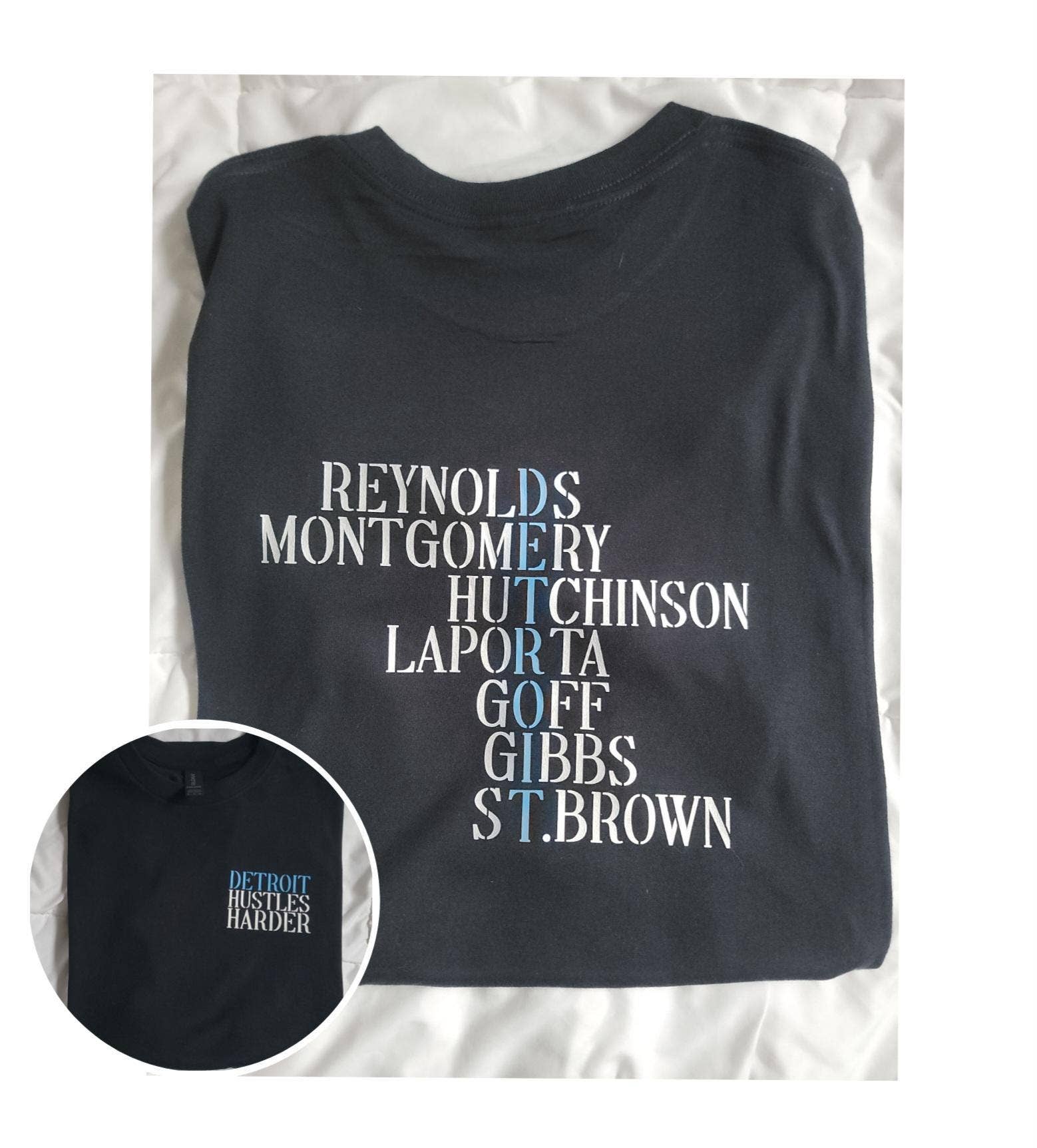 Detroit Lions Hustle Harder Players Graphic Tee Shirt Hoodie, Sweatshirt | PodTeesHub.com