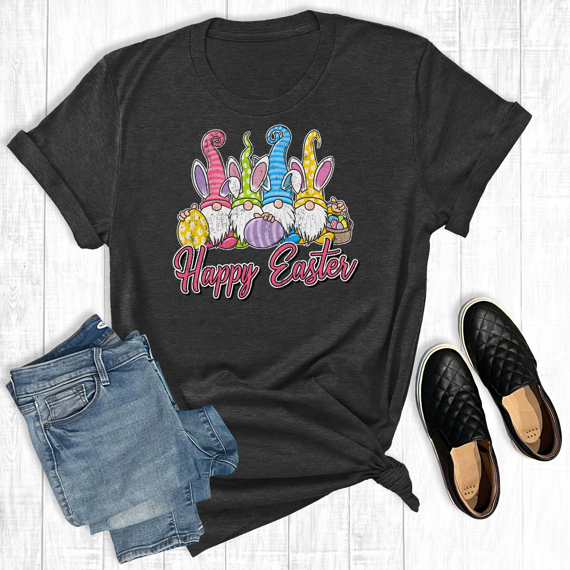 Happy Easter Bunny Gnomes Charcoal Graphic Tee Hoodie, Sweatshirt | PodTeesHub.com