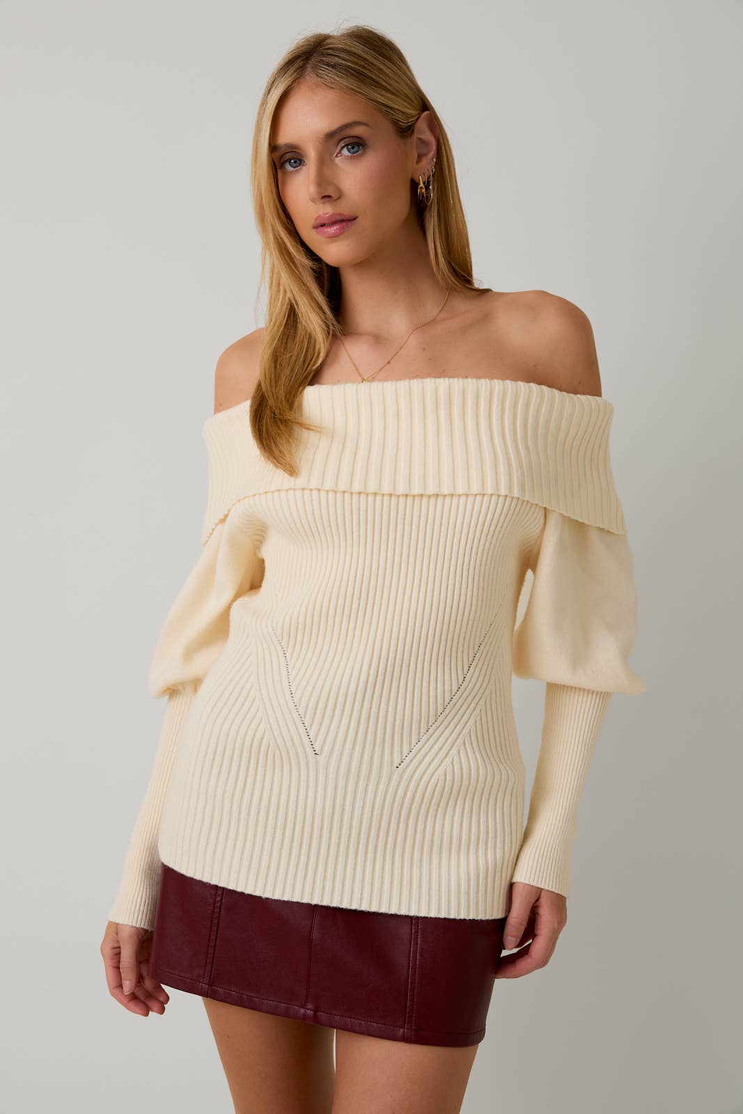Offshoulder Puff Sleeve Sweater Top T-Shirts, Hoodie, Sweatshirt | PodTeesHub.com