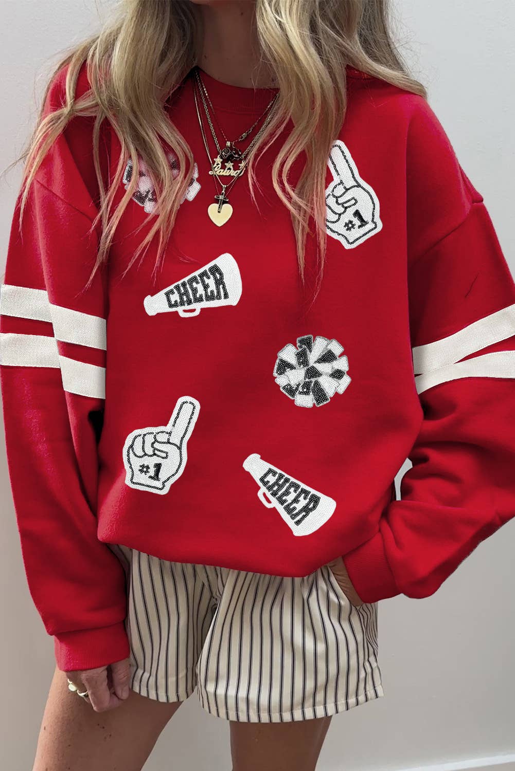 Game Day Sequin Patched Oversize Varsity Sweatshirt T-Shirts, Hoodie | PodTeesHub.com