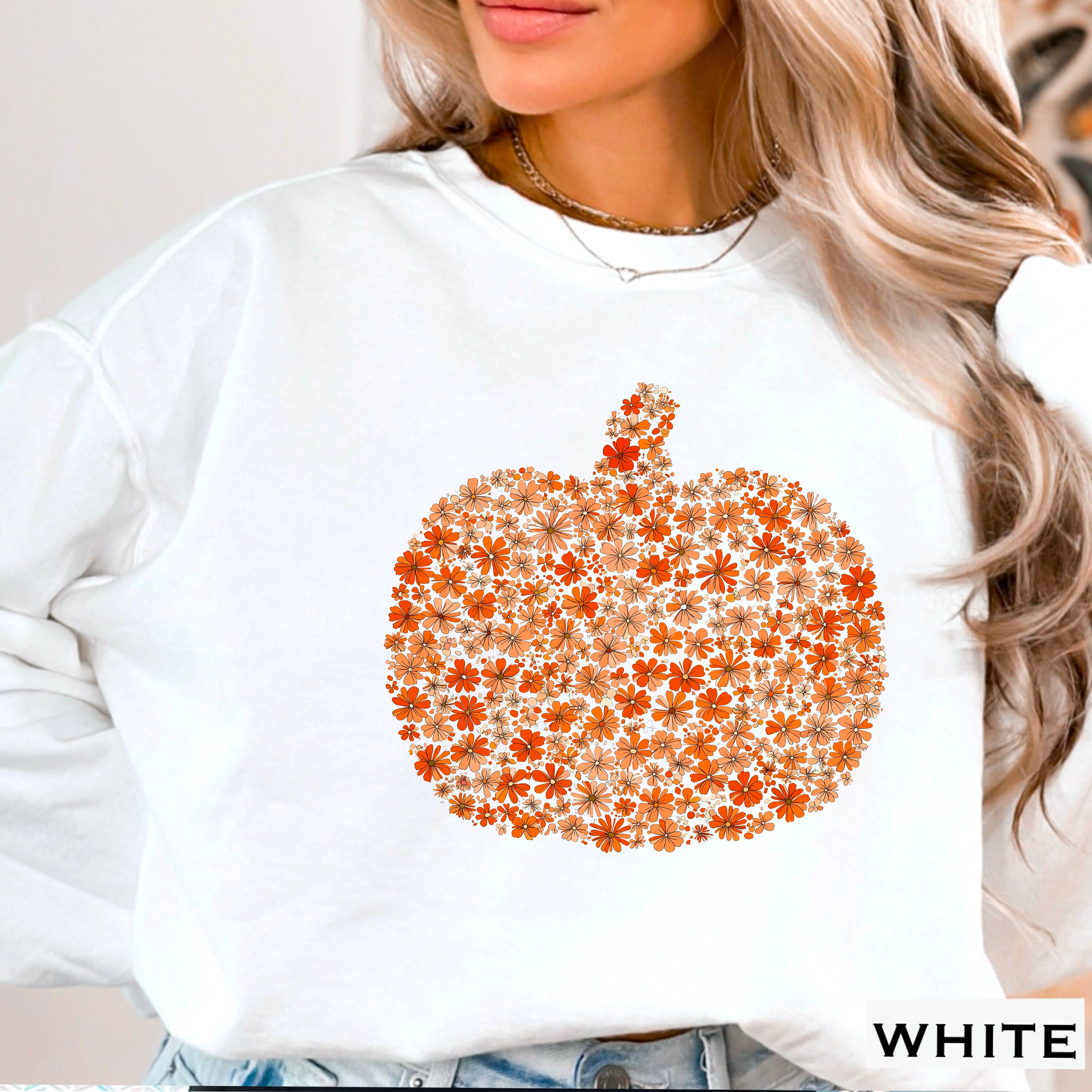 Fall Floral Pumpkin Women’S  Graphic Sweatshirt T-Shirts, Hoodie | PodTeesHub.com