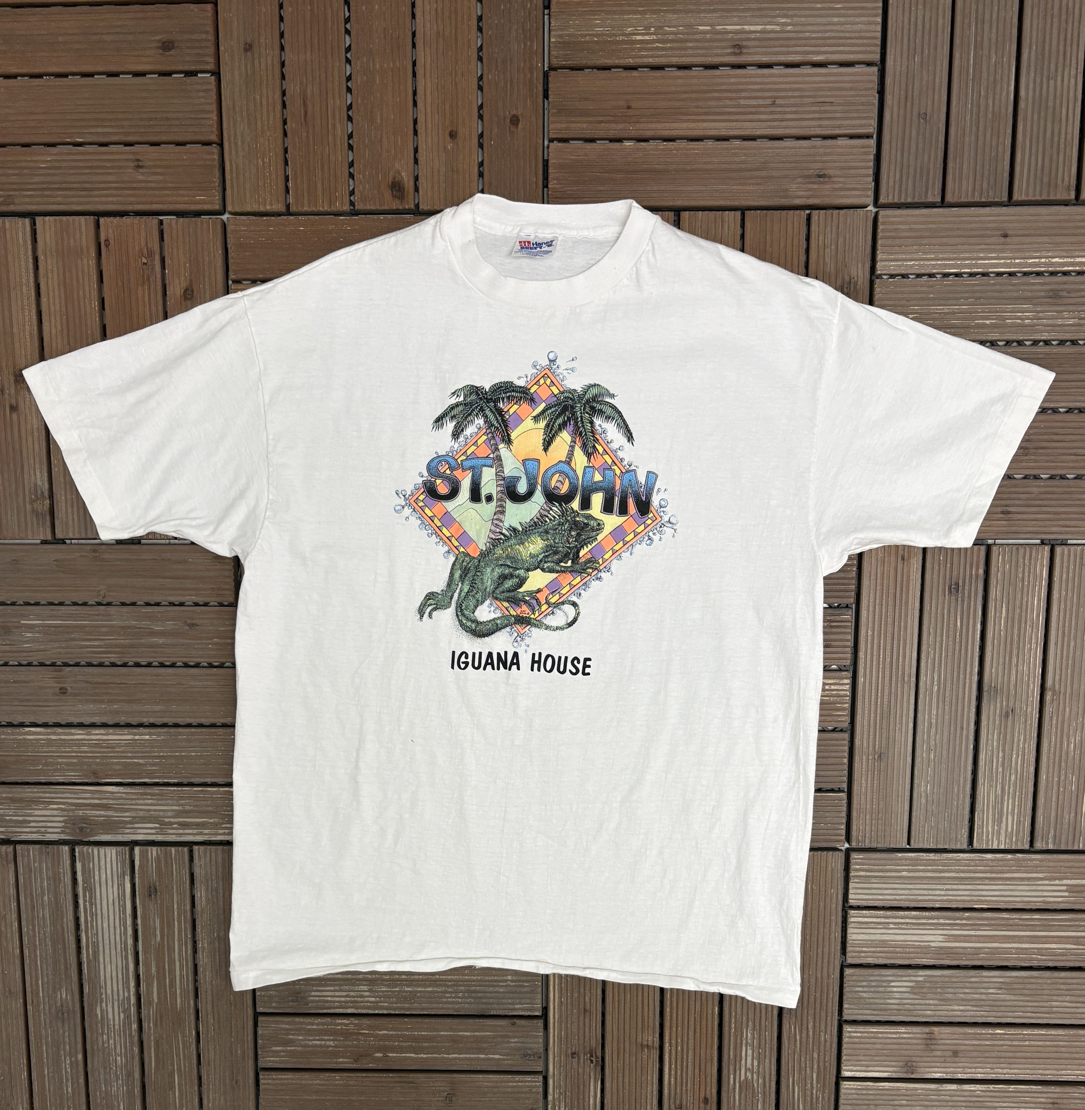 Vintage St John Iguana House Vintage White T Shirt Tee Hoodie, Sweatshirt | PodTeesHub.com