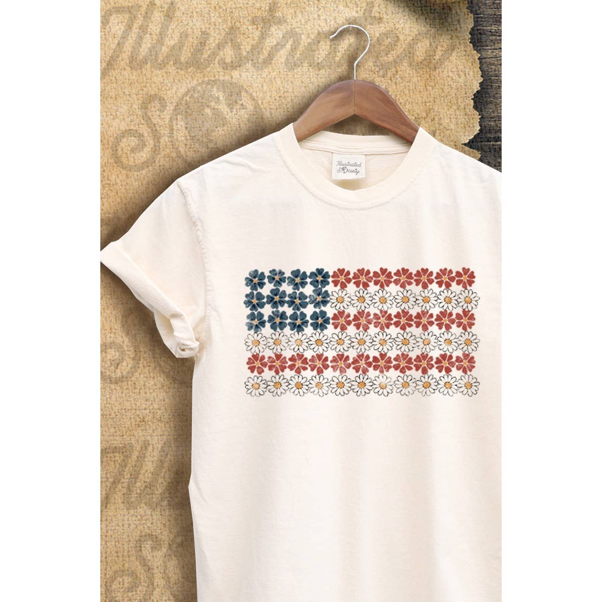 Flower American Flag Vintage Graphic  Tee Hoodie, Sweatshirt | PodTeesHub.com