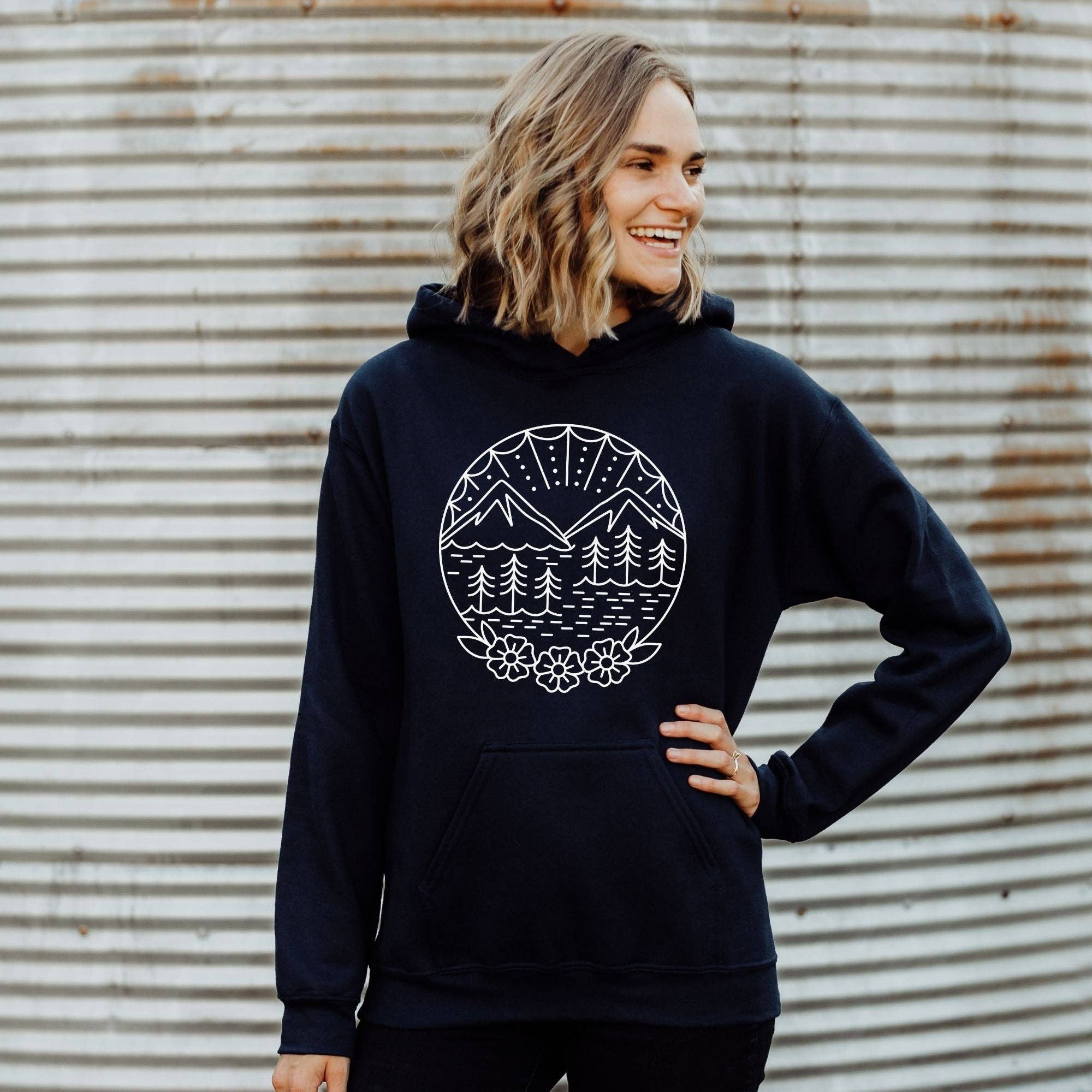 Traditional Mountain Scene Floral Sweatshirt Unisex T-Shirts, Hoodie | PodTeesHub.com