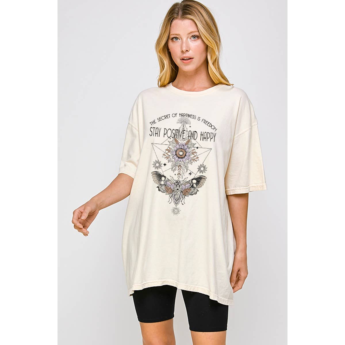Stay Positive and Happy Vintage Graphic Oversized Tee Hoodie, Sweatshirt | PodTeesHub.com