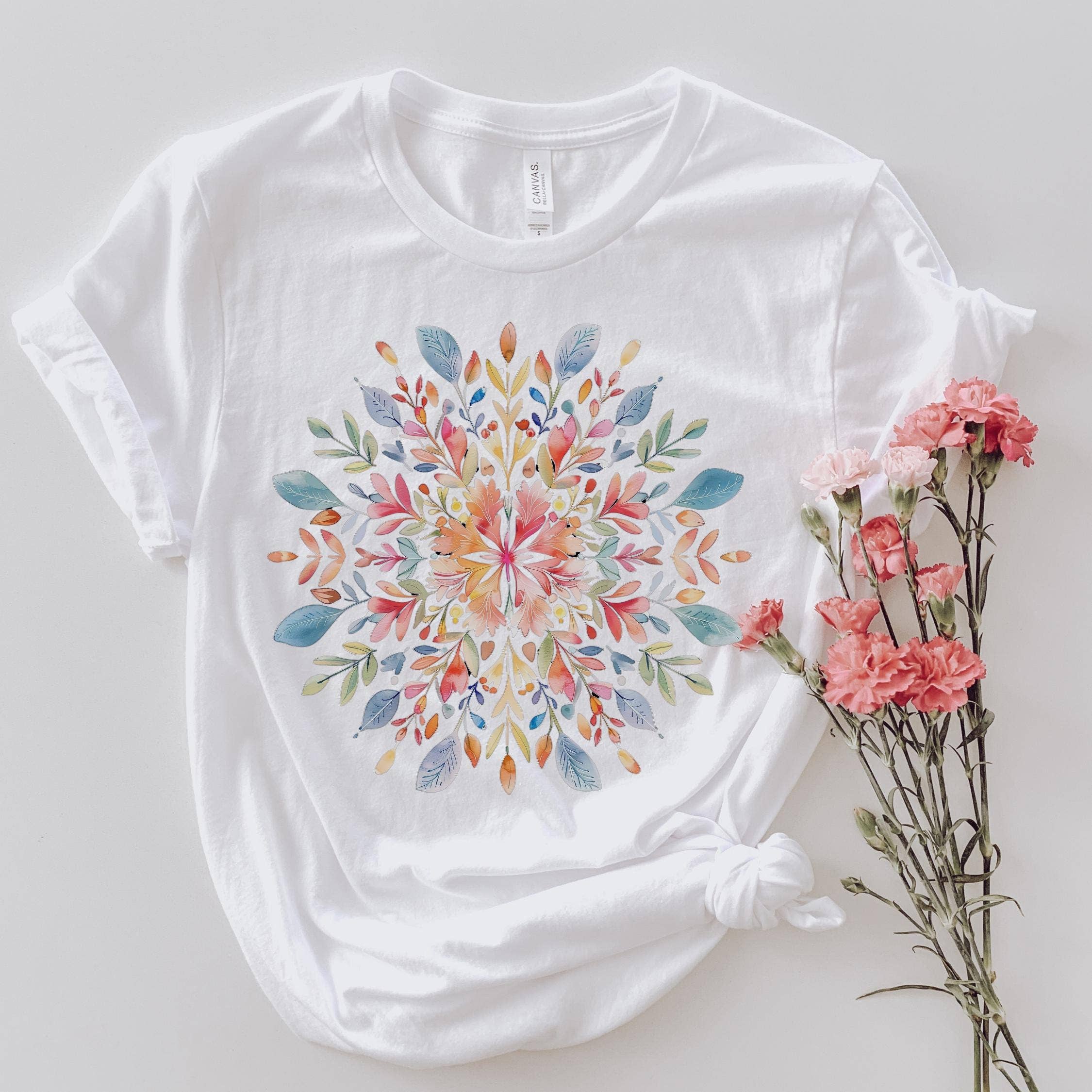 Floral Mandala T-Shirt, Elegant Gift For Her, Flower Lover Hoodie, Sweatshirt | PodTeesHub.com