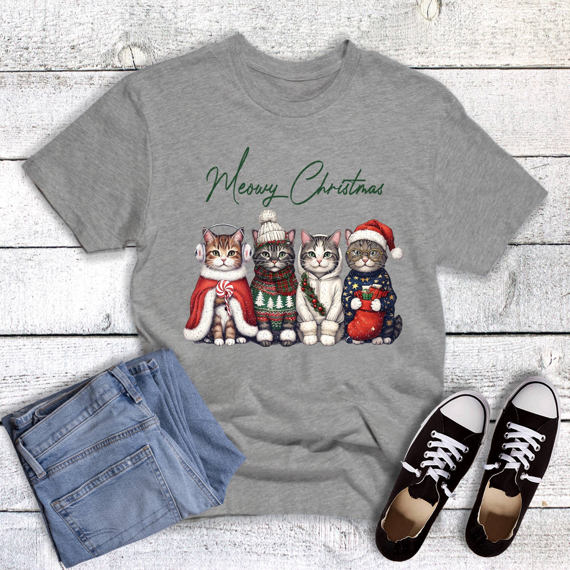Merry Christmas Cats Graphic Tee Hoodie, Sweatshirt | PodTeesHub.com