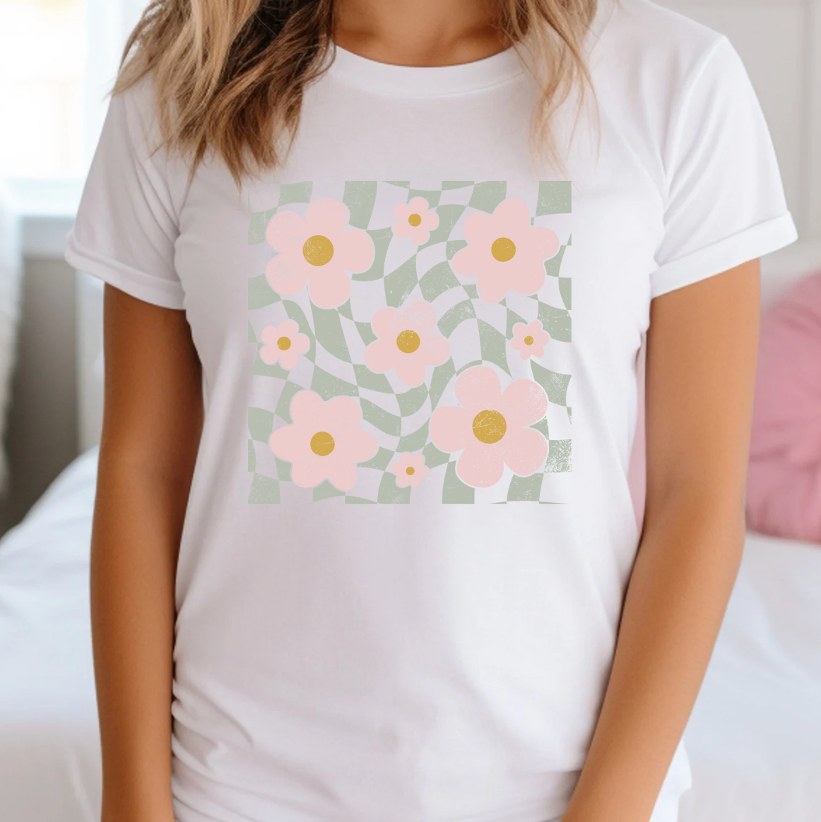 Checkered Spring Florals Tee Hoodie, Sweatshirt | PodTeesHub.com