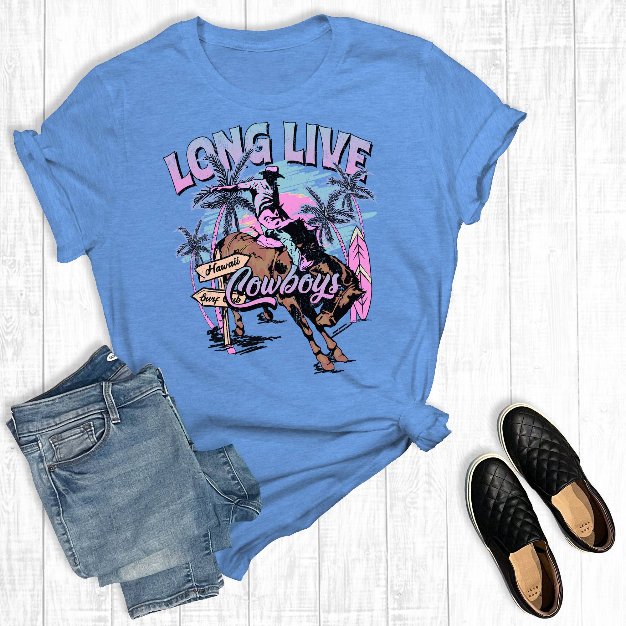 Western Summer Vacation Long Live Cowboys Graphic Tee Hoodie, Sweatshirt | PodTeesHub.com