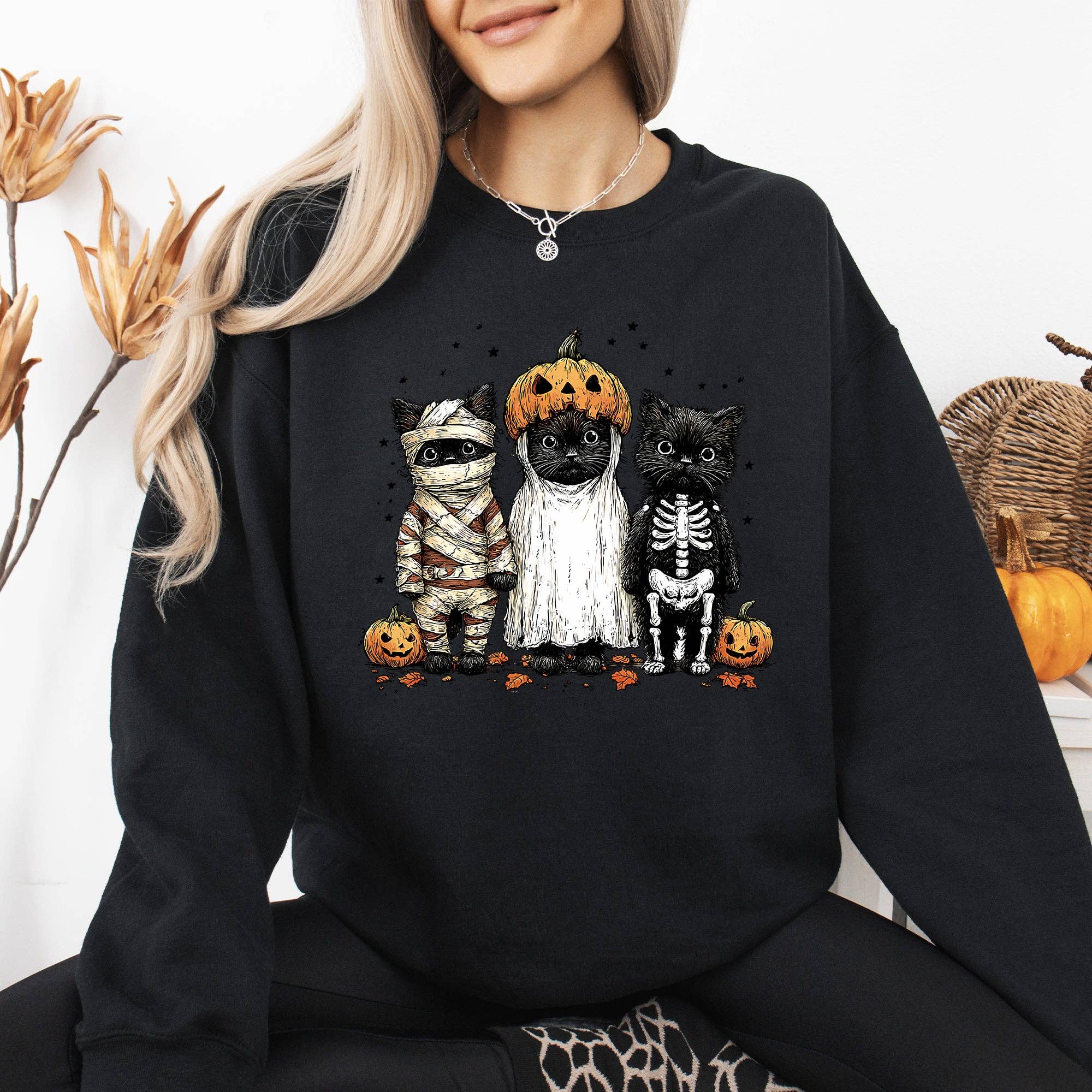 Funny Halloween Cats Vintage Ghost Pumpkin Spooky Sweatshirt T-Shirts, Hoodie | PodTeesHub.com