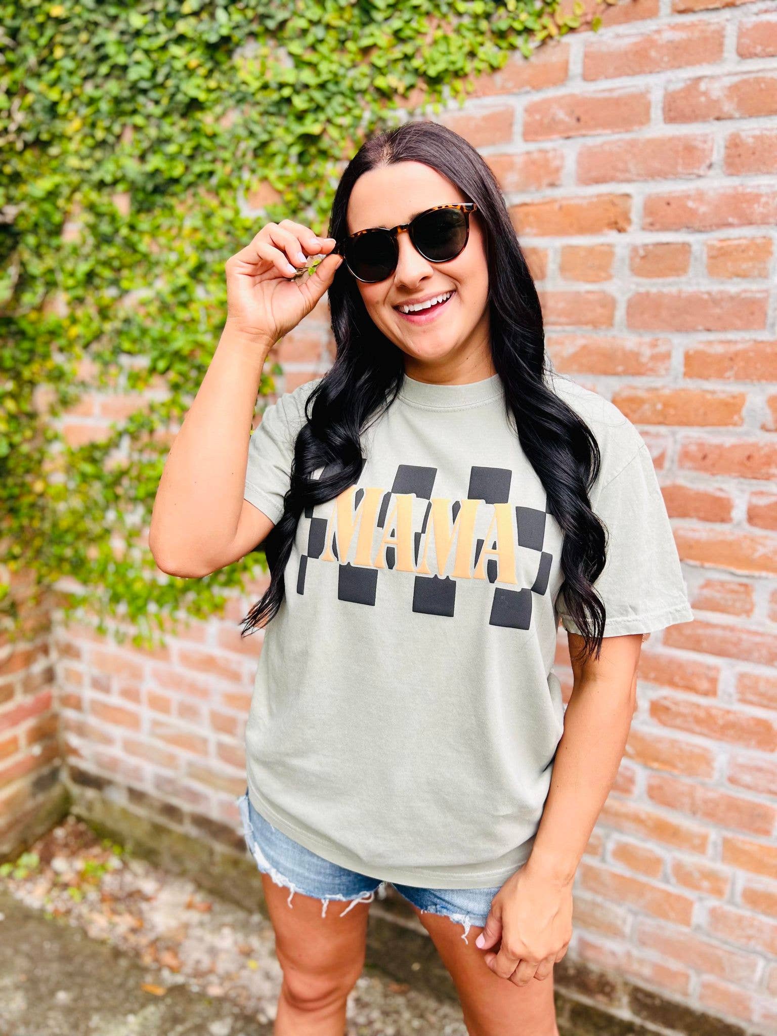 Mama Checkered Puff Graphic Tee Hoodie, Sweatshirt | PodTeesHub.com