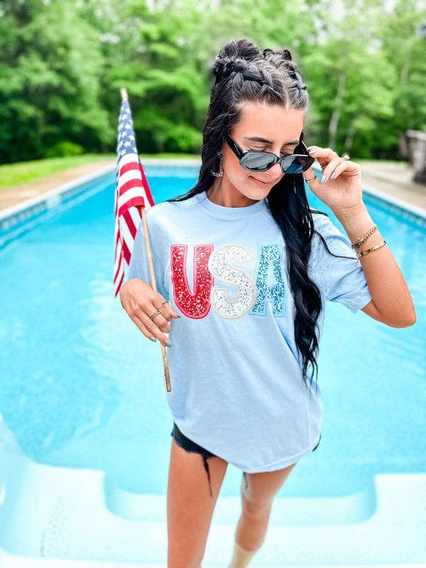 USA Faux Patriotic Sequin Dtf Tee Hoodie, Sweatshirt | PodTeesHub.com