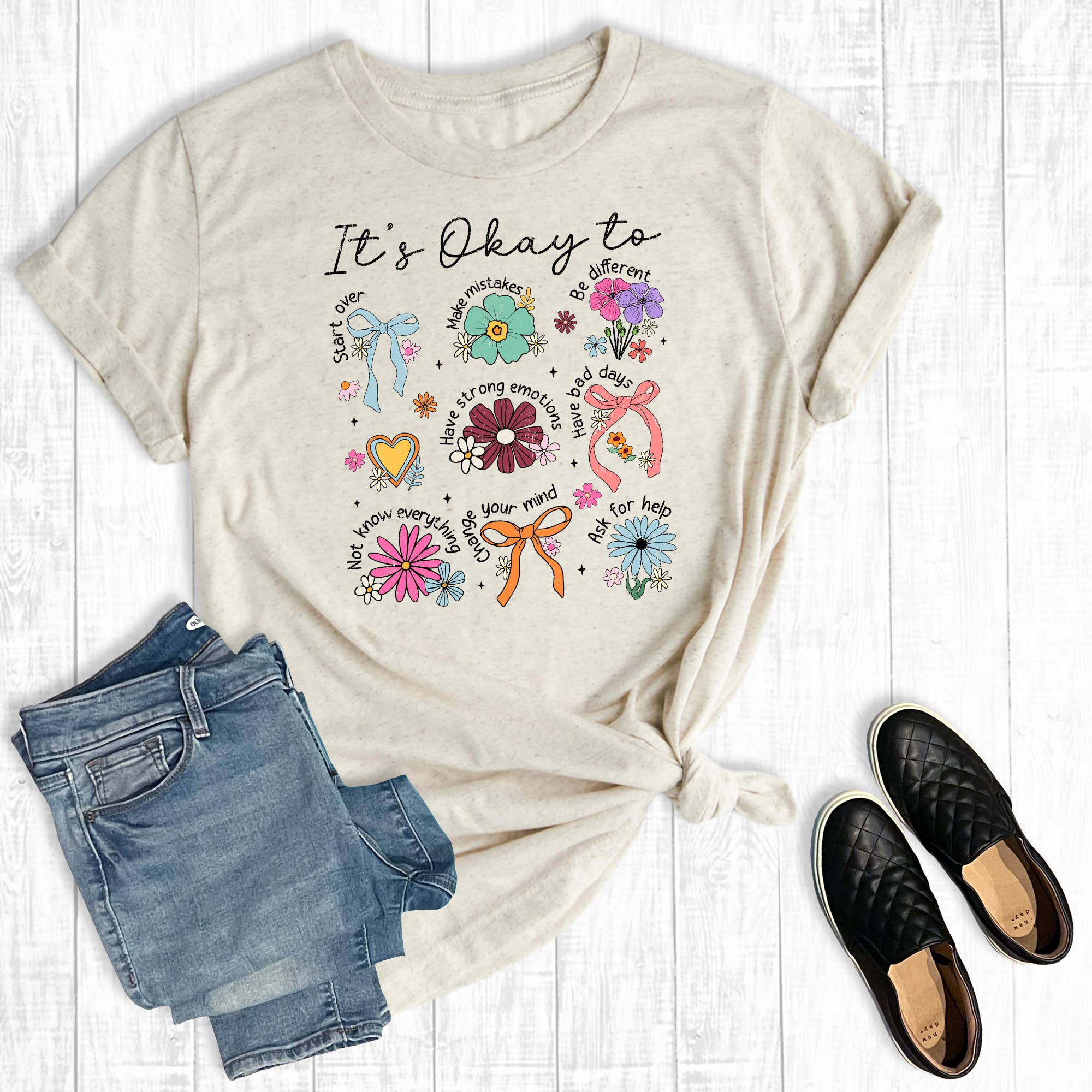 Retro Floral Its Ok To Be Graphic Tee Hoodie, Sweatshirt | PodTeesHub.com