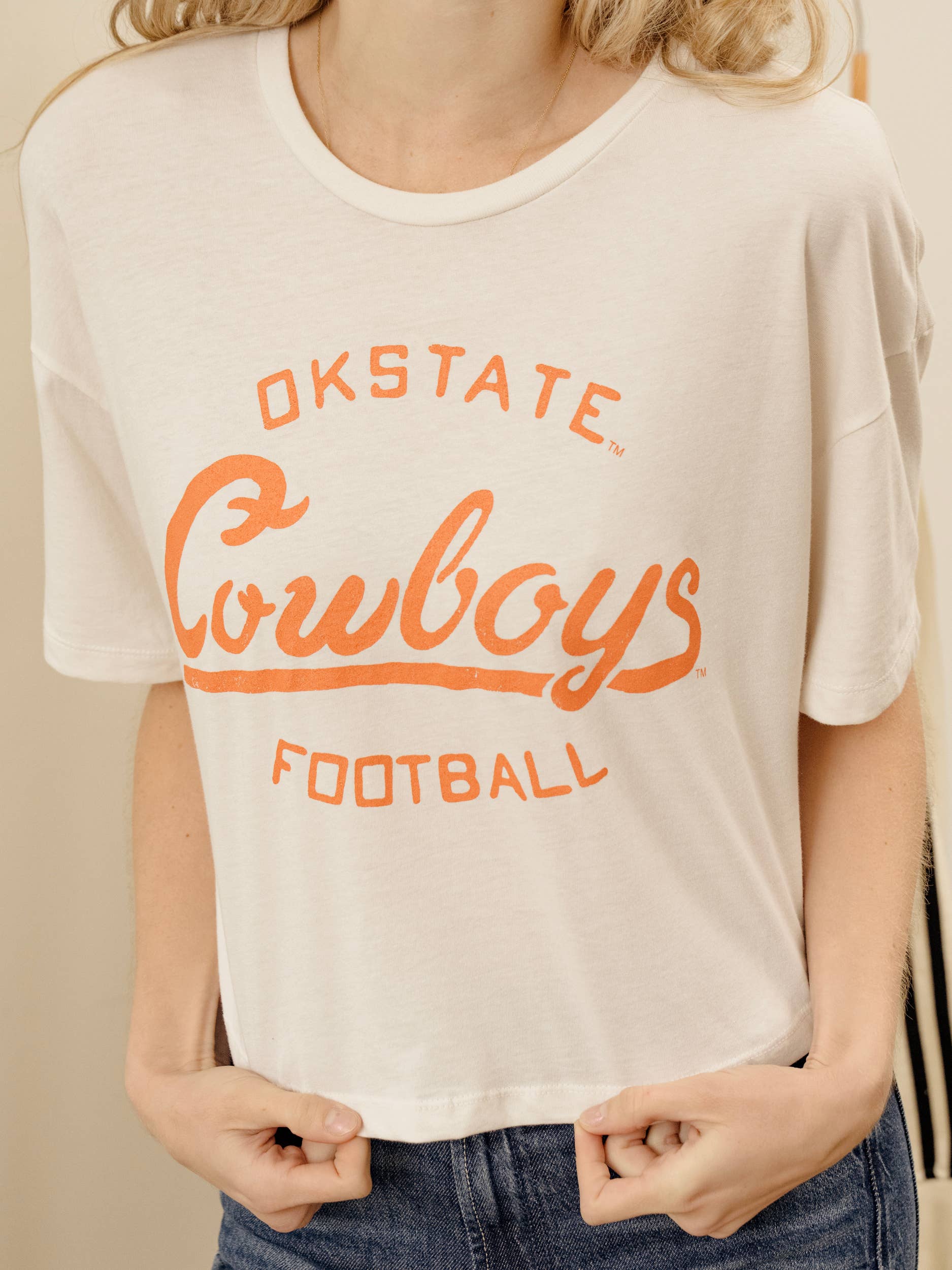 Osu Cowboys Football Stencil Off White Cropped Tee Hoodie, Sweatshirt | PodTeesHub.com