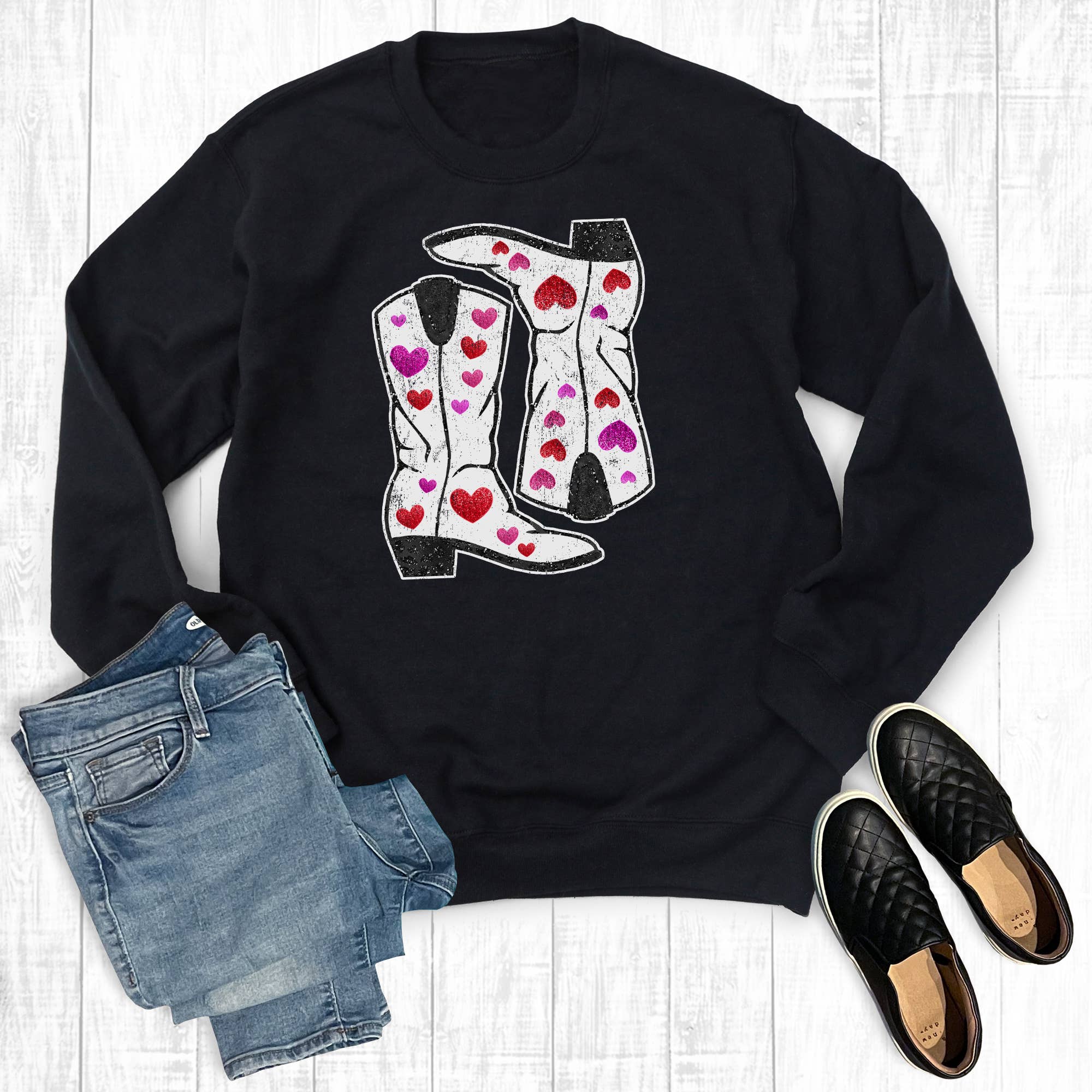 Valentine's Day Love Boots Sweatshirt T-Shirts, Hoodie | PodTeesHub.com