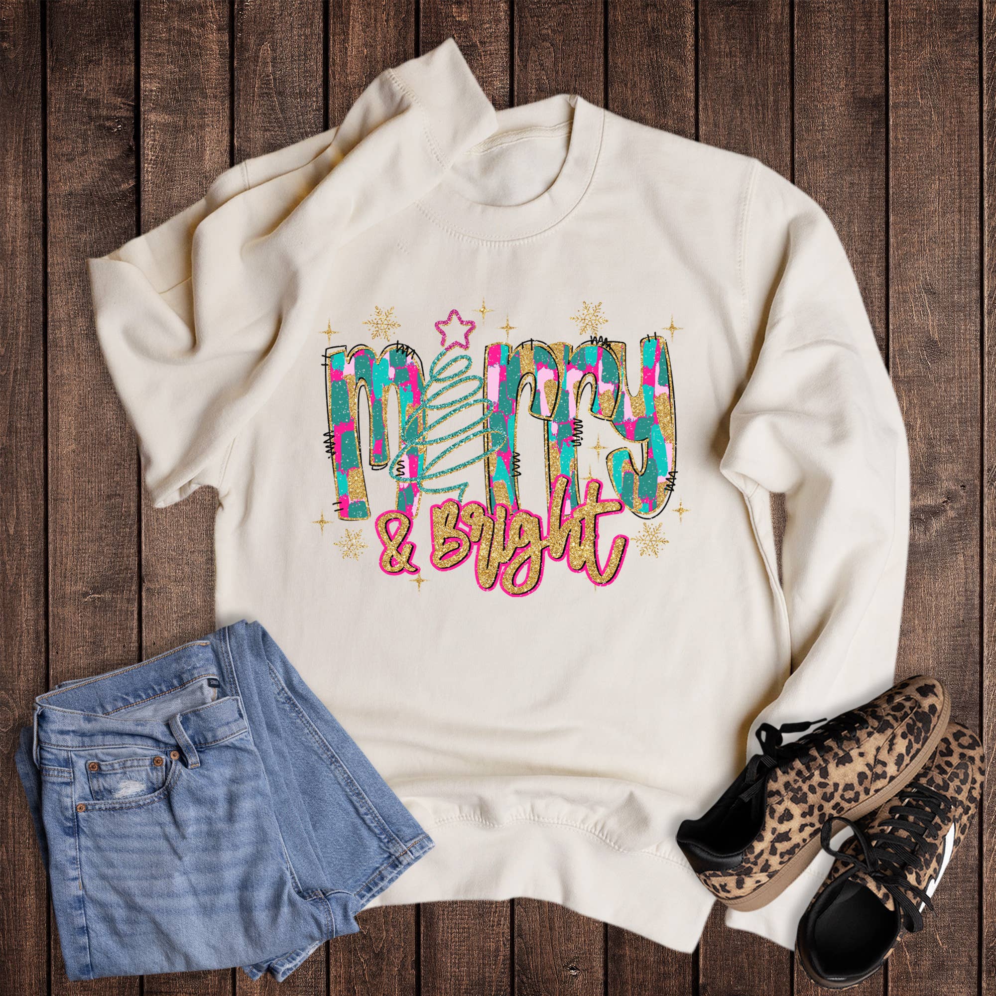 Christmas Watercolor Spiral Tree Merry and Bright Sweatshirt T-Shirts, Hoodie | PodTeesHub.com